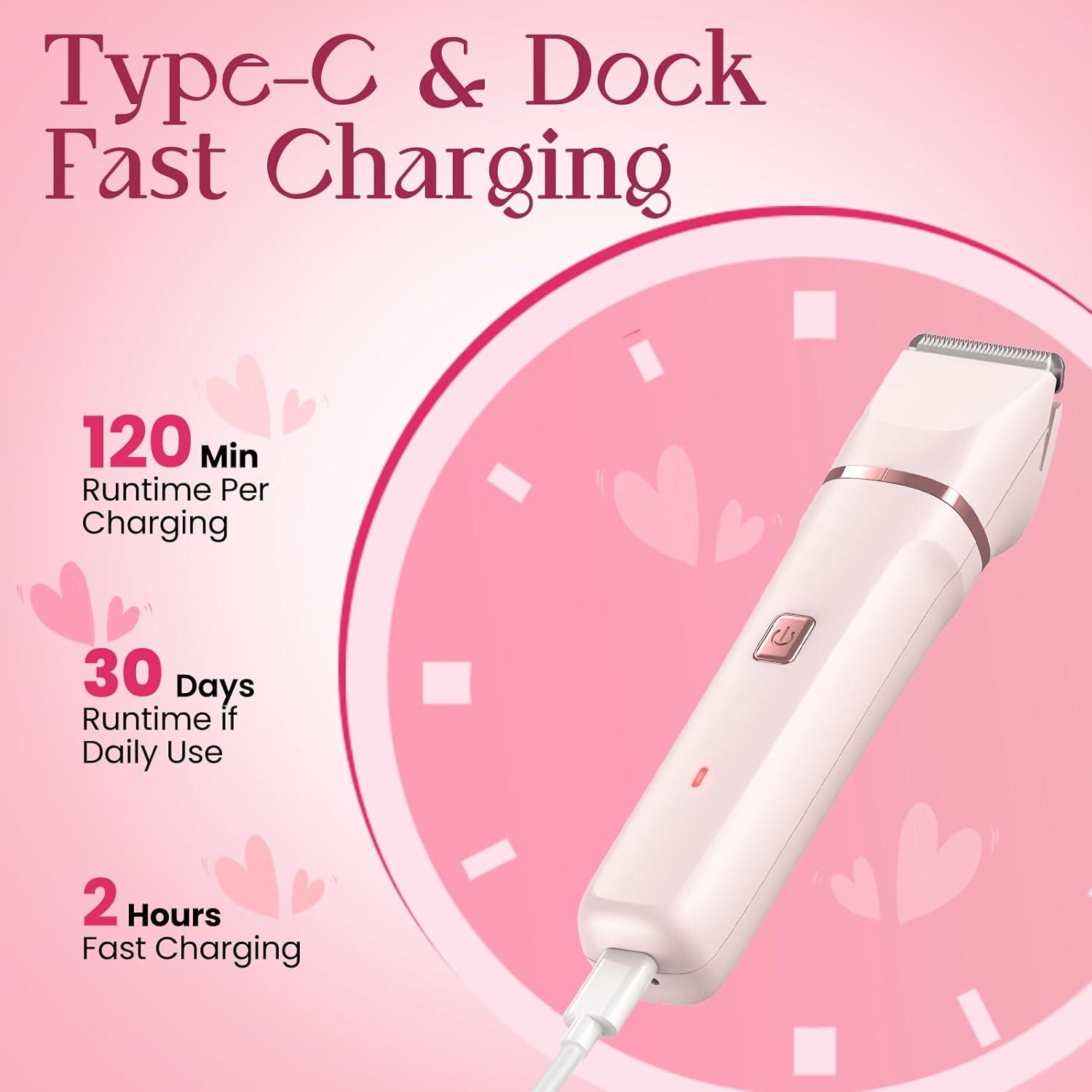 Recortadora de Bikini Risina Rosa 2-en-1 Inalámbrica IPX7