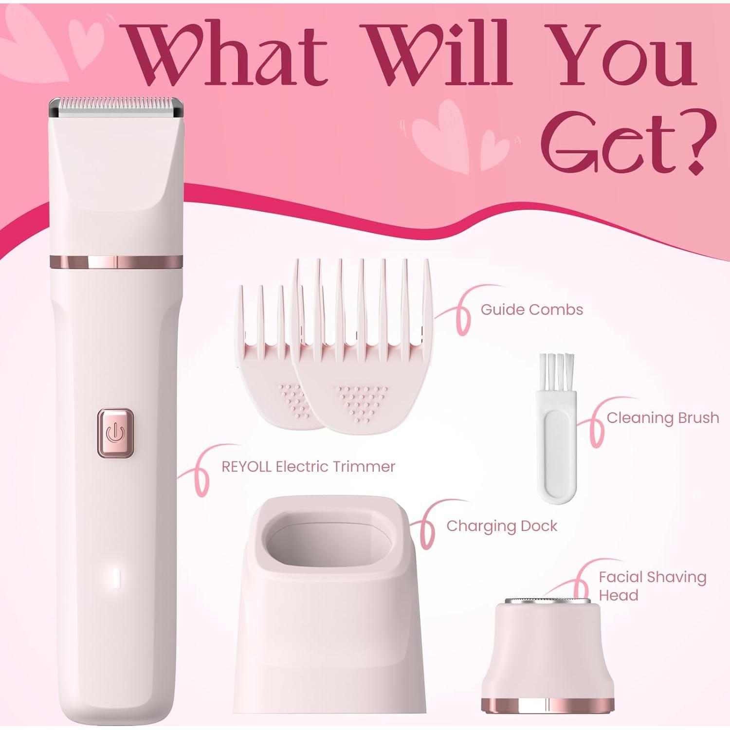 Recortadora de Bikini Risina Rosa 2-en-1 Inalámbrica IPX7