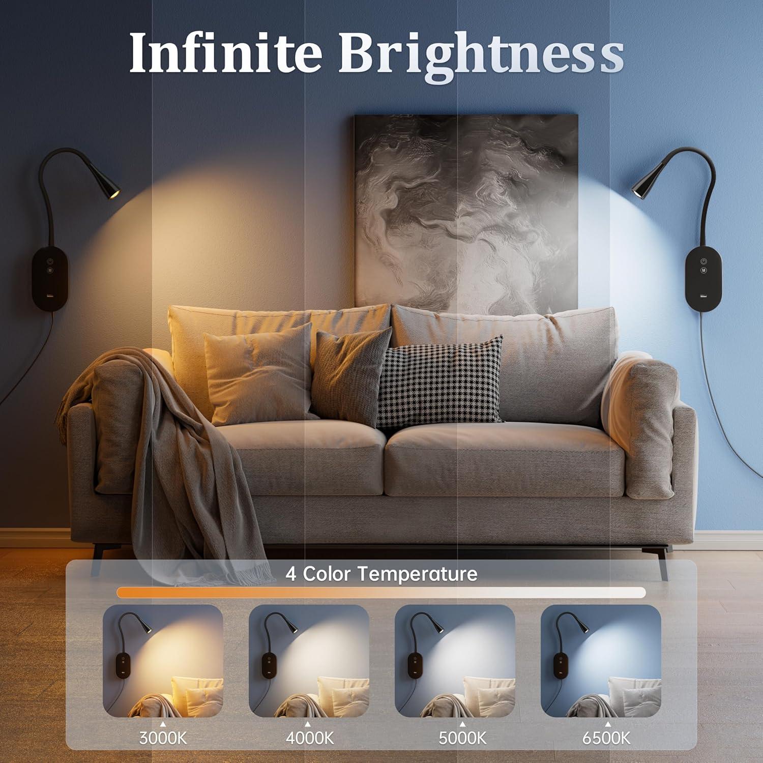 Lámpara de Lectura Montada en Pared TOPMB 4 Modos de Color