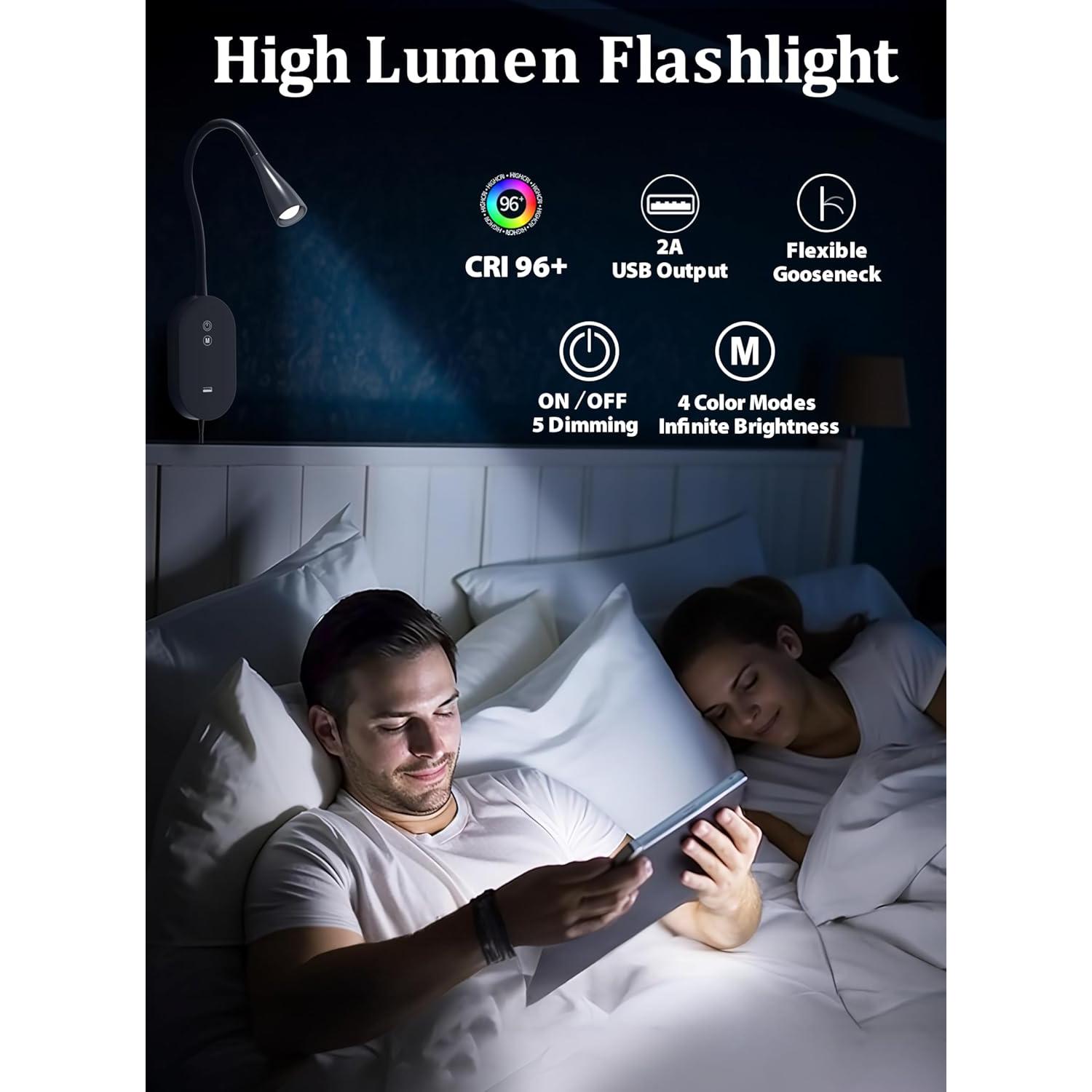 Lámpara de Lectura Montada en Pared TOPMB 4 Modos de Color