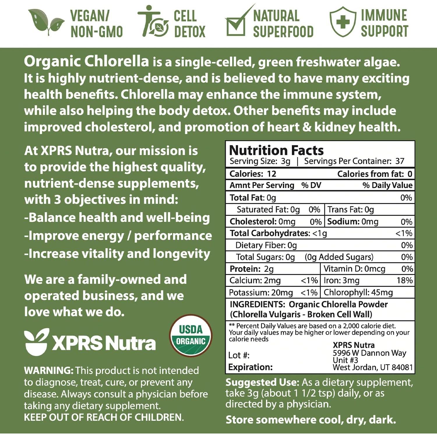 Polvo Orgánico de Clorela XPRS Nutra 113.4g - Proteína Completa