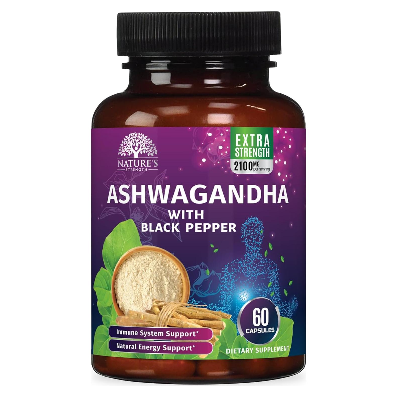 Suplemento de Ashwagandha 2100mg Nature's Strength - 60 Cápsulas
