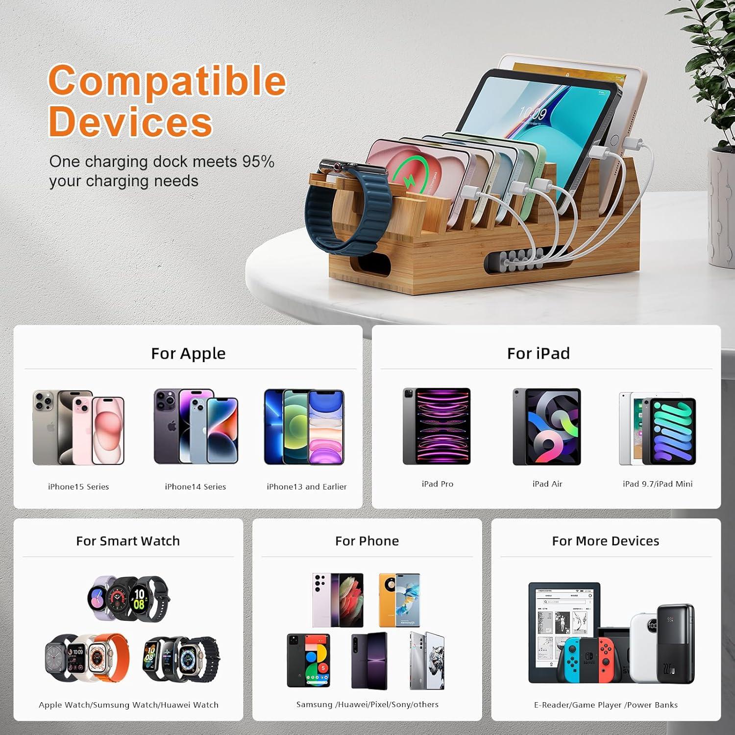 Estación de Carga de Bambú Pezin & Hulin para 7 Dispositivos