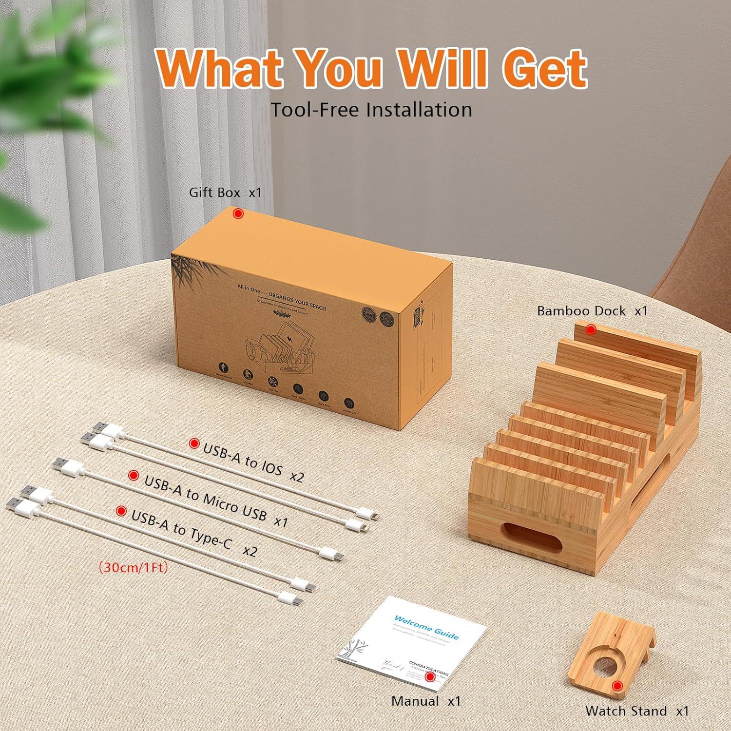 Estación de Carga de Bambú Pezin & Hulin para 7 Dispositivos