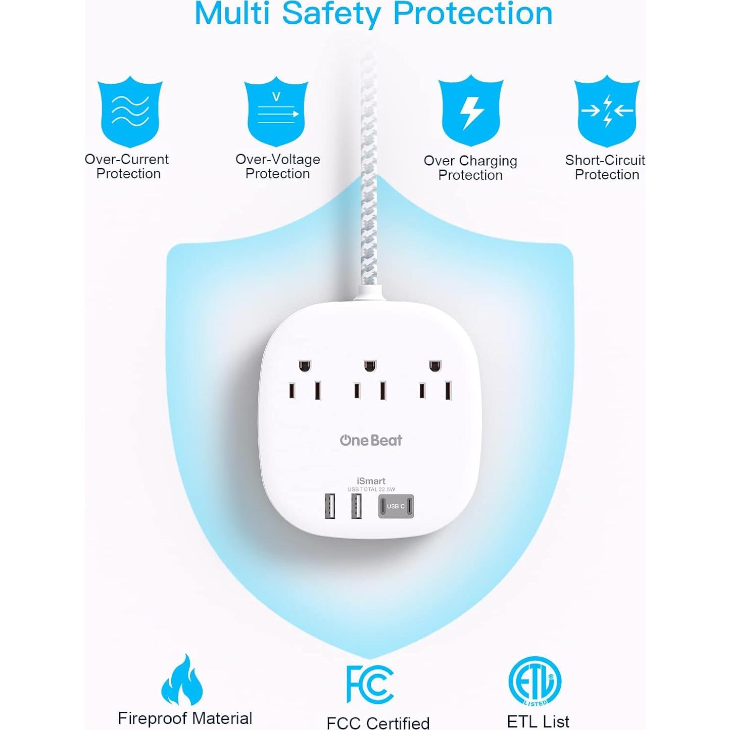 Regleta de enchufes One Beat 3 salidas 4 USB 22.5W blanca