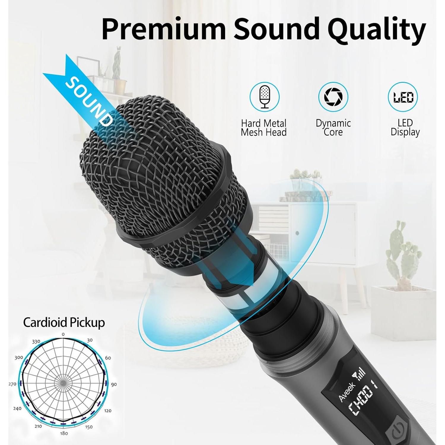 Micrófono Karaoke Inalámbrico Aveek V8, 2 Paquetes