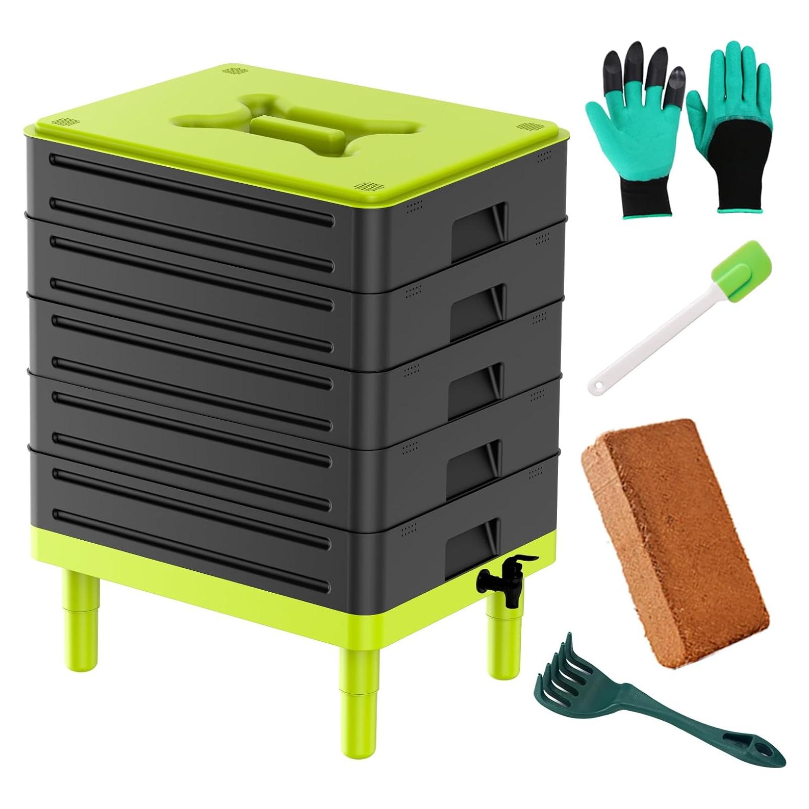 Compostador de Lombrices TOP XIAN 5 Bandejas 100L Negro