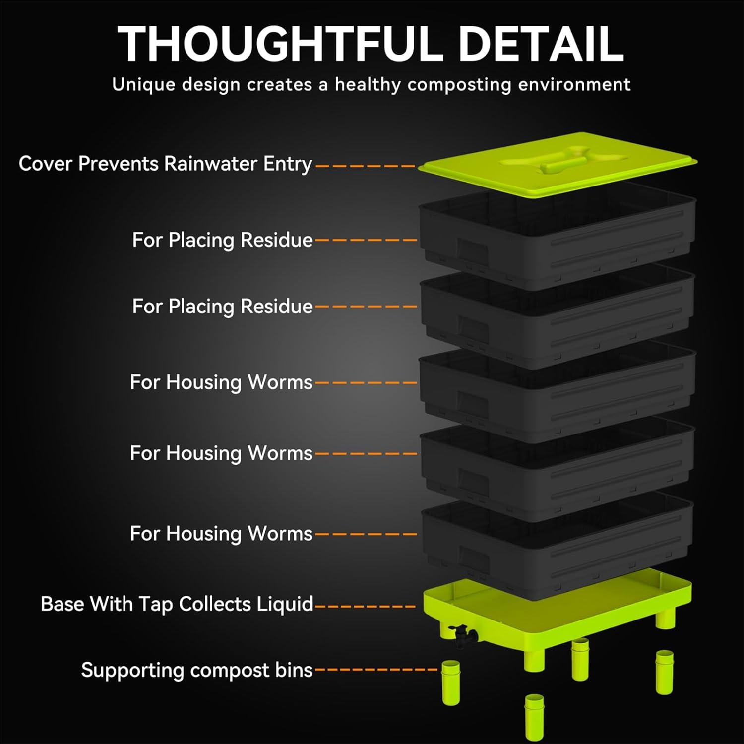 Compostador de Lombrices TOP XIAN 5 Bandejas 100L Negro