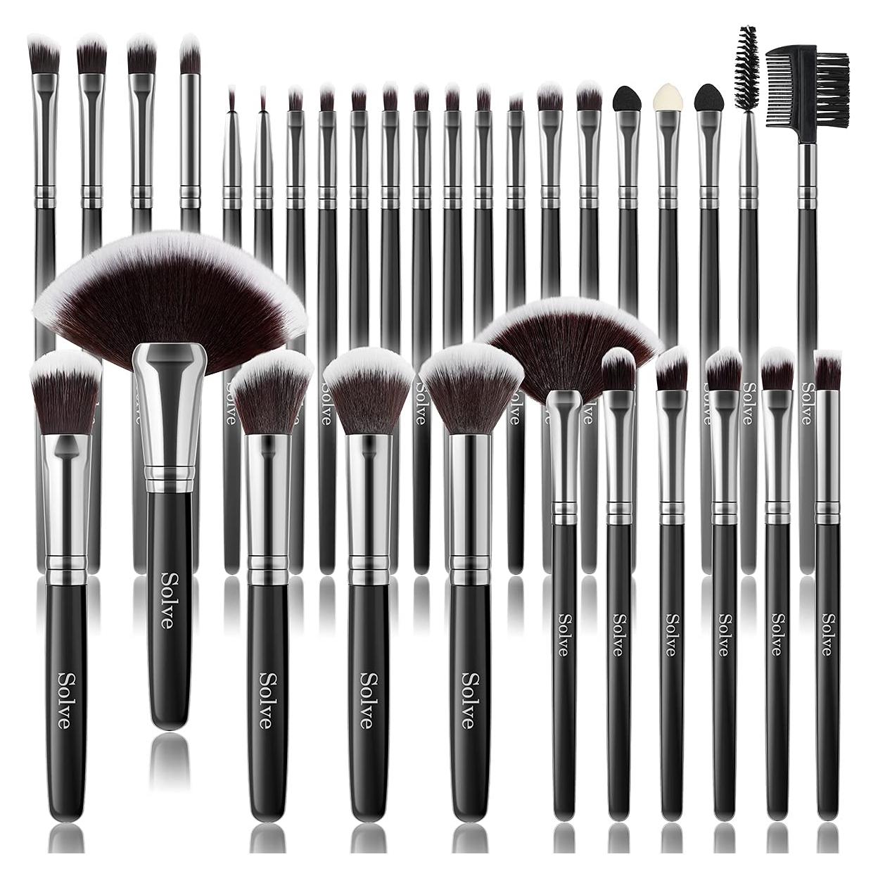 Juego de Brochas de Maquillaje SOLVE 32 Piezas Sintéticas Negro
