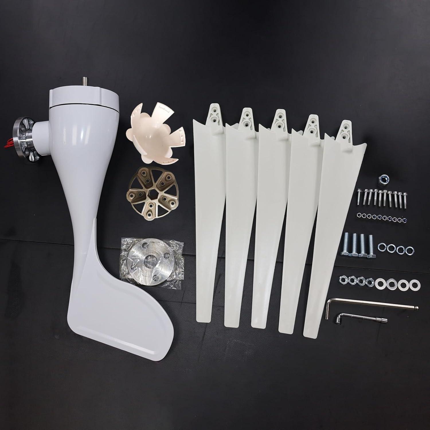 Generador Eólico Awjaisca 1200W Blanco, 5 Palas, Resistente