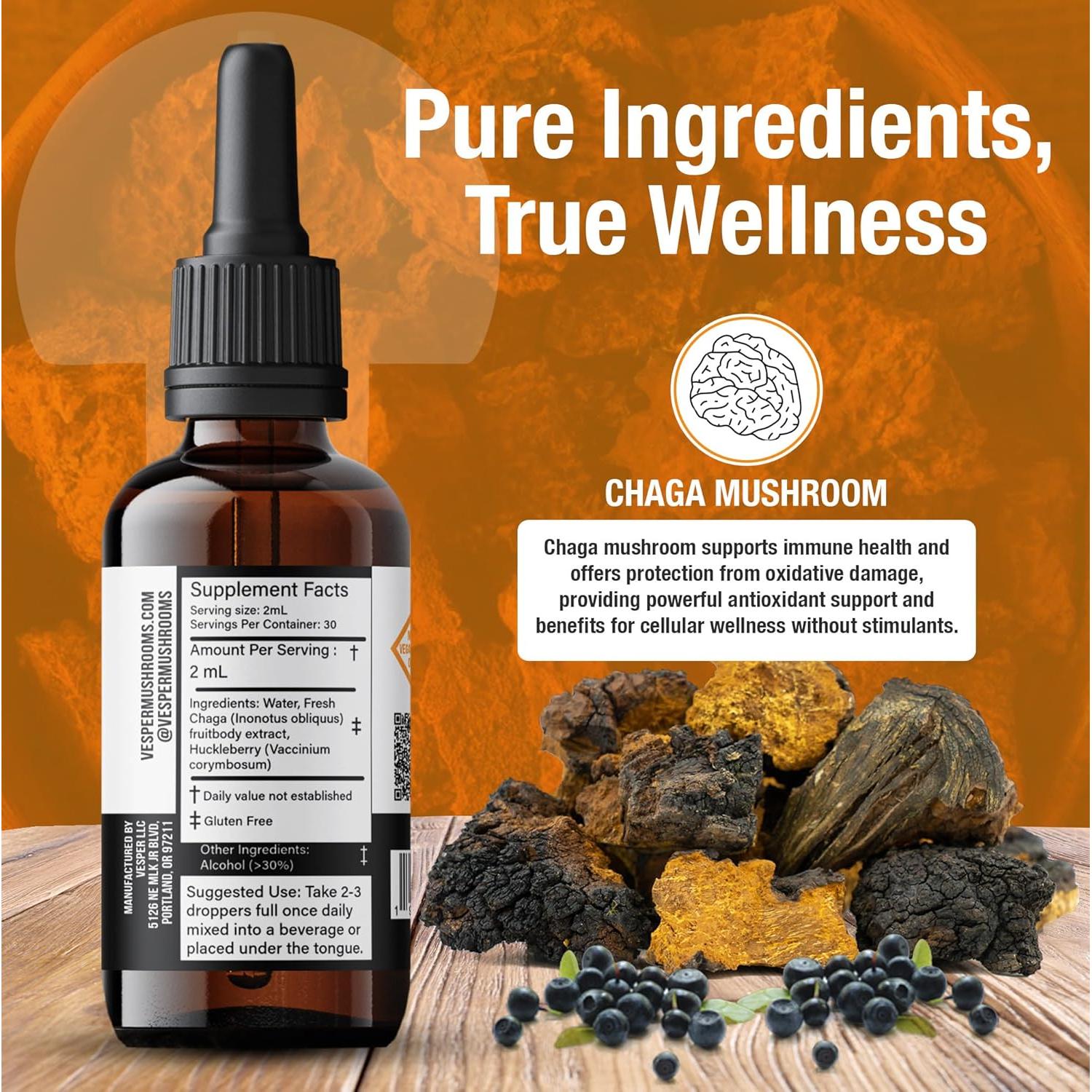 Extracto Líquido de Hongo Chaga Vesper 60 ml - Doble Extracción con Arándanos