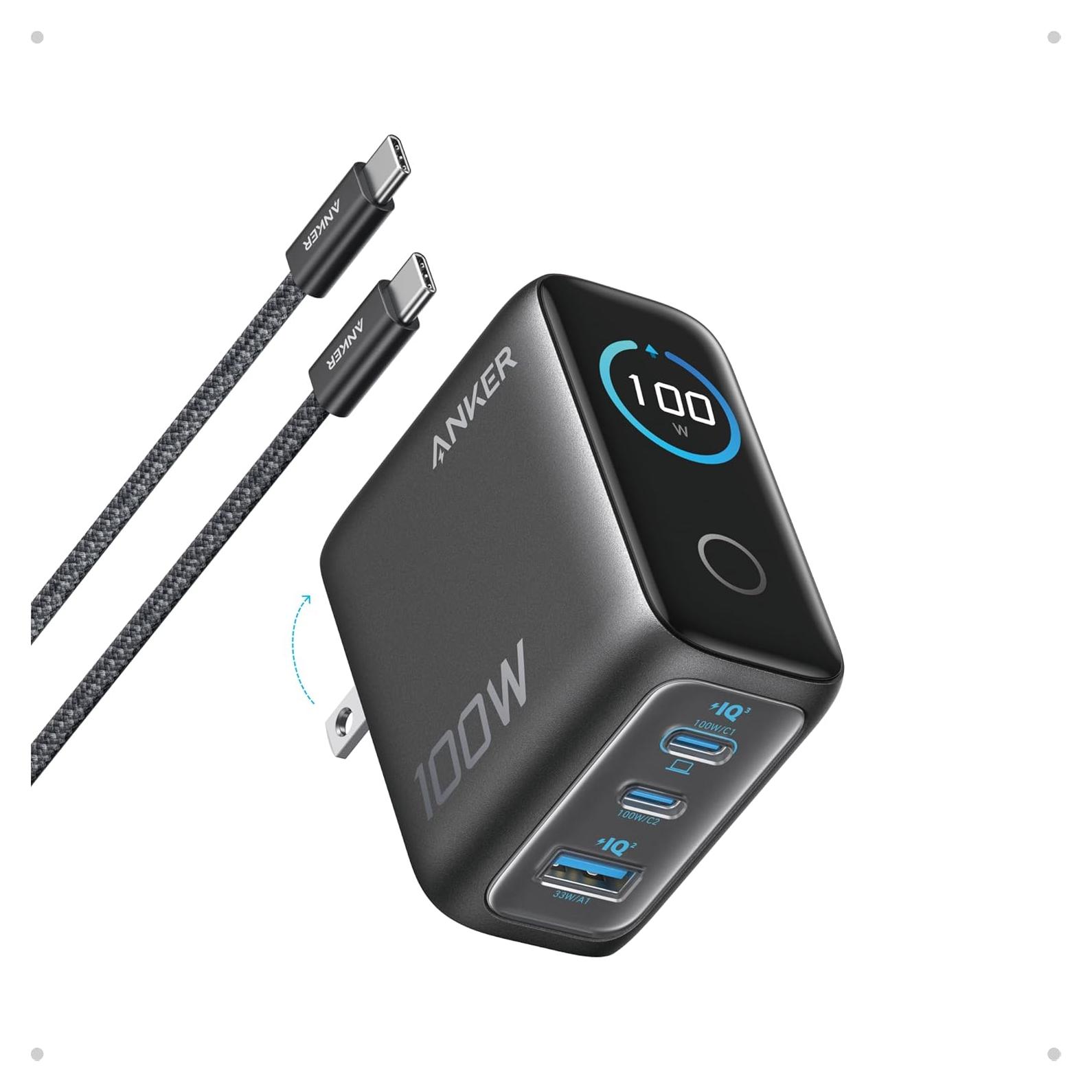 Cargador Anker 100W USB-C 3 Puertos con Pantalla Inteligente
