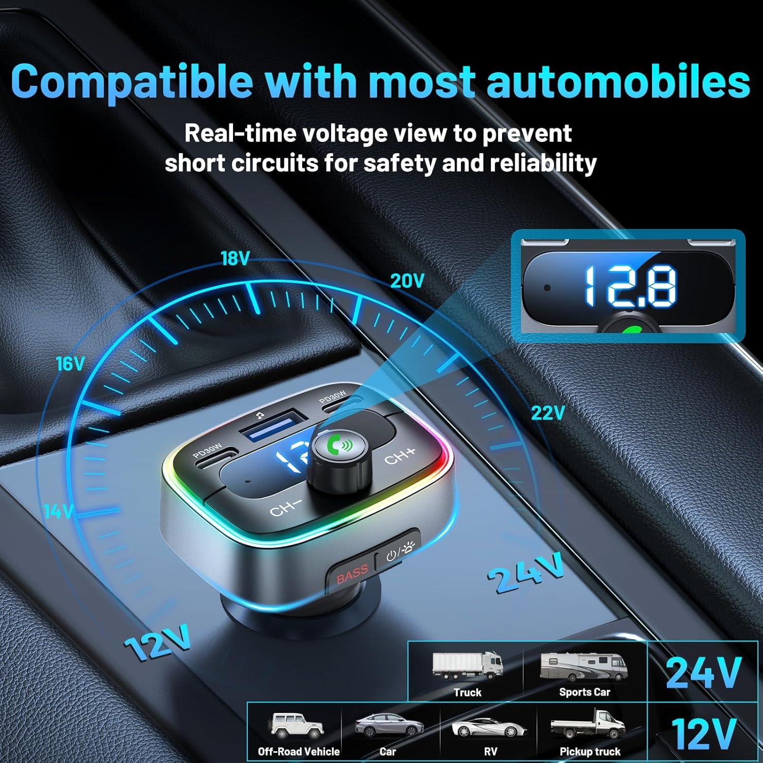 Adaptador Bluetooth 5.4 para Coche HUNDRUP 60W Carga Rápida