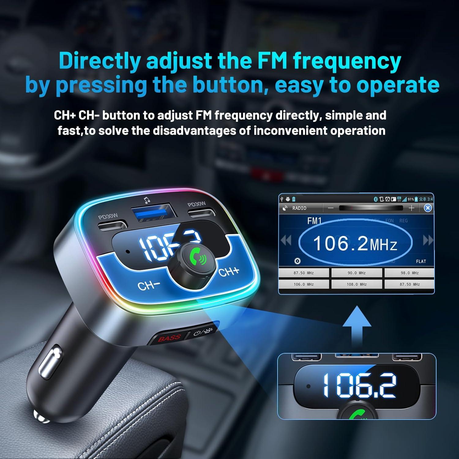 Adaptador Bluetooth 5.4 para Coche HUNDRUP 60W Carga Rápida