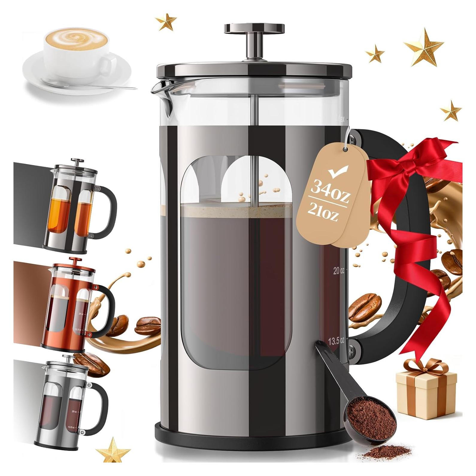 Cafetera Prensa Francesa Veken 1008ml Vidrio Borosilicato