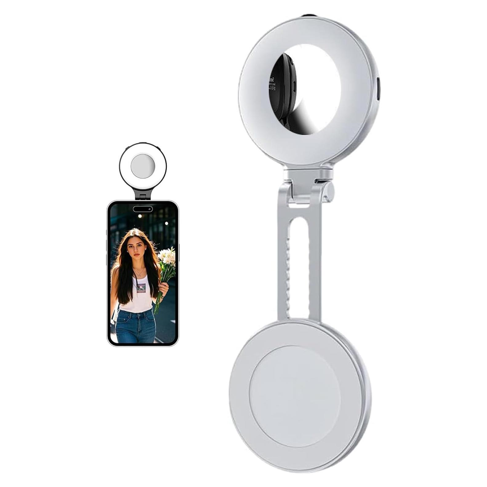 Luz de Selfie Magnética 3 en 1 con Espejo LED 360°