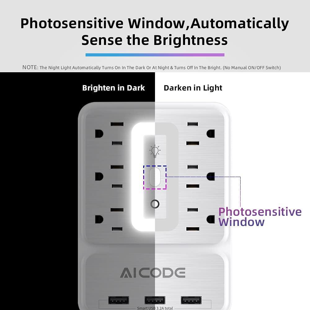 Extensor de Enchufe AICODE 6 Salidas CA y 3 USB 3.2A