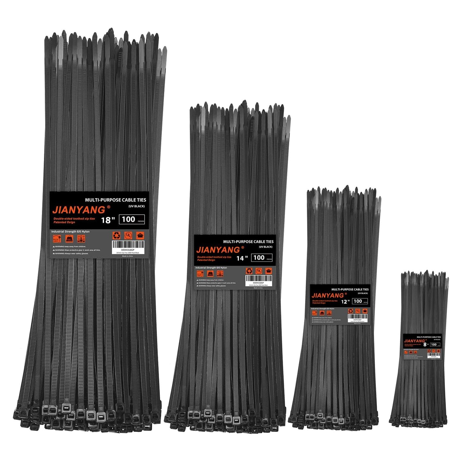 Bridas de Plástico JIANYANG 8-12-14-18" 400 Paquetes 100 LBS