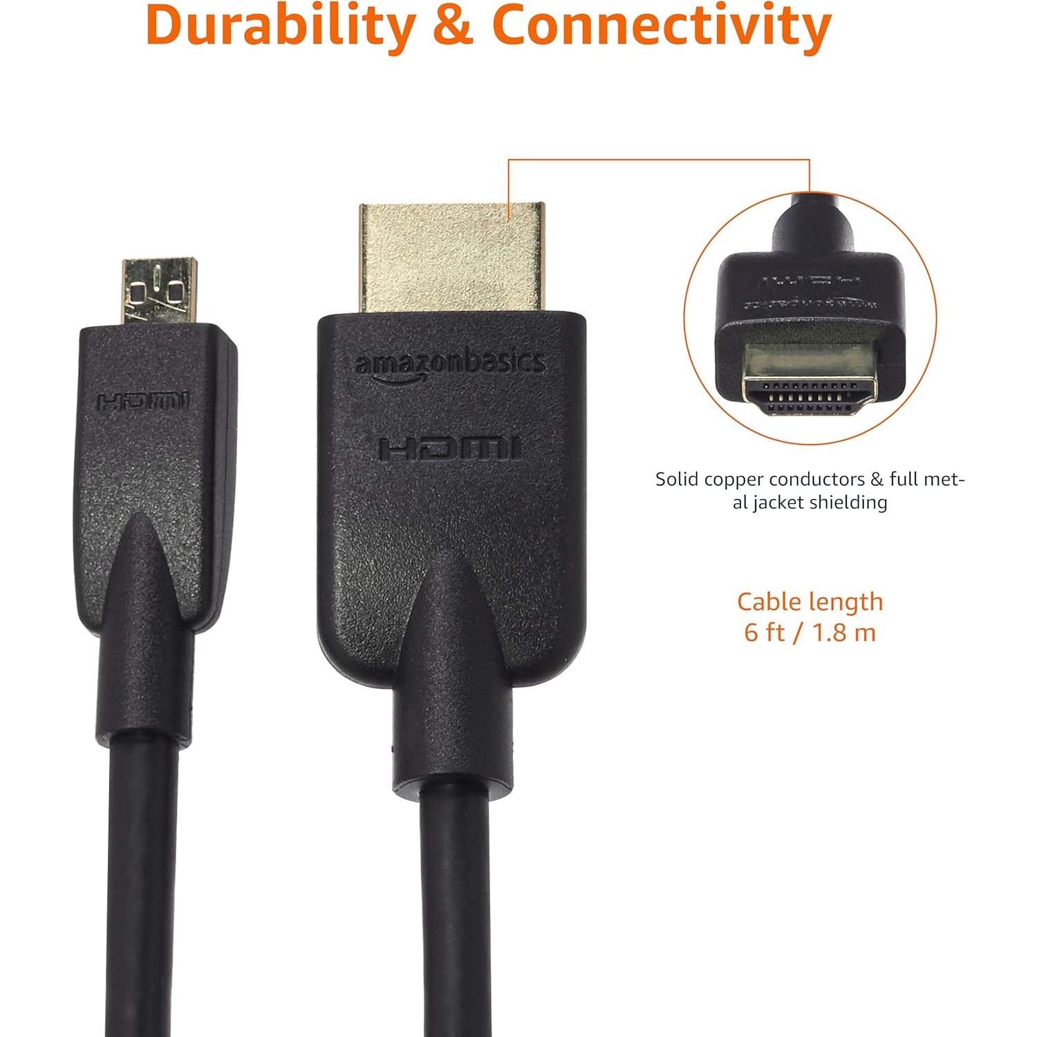 Cable Micro HDMI a HDMI Amazon Basics 1.83m 4K 60Hz