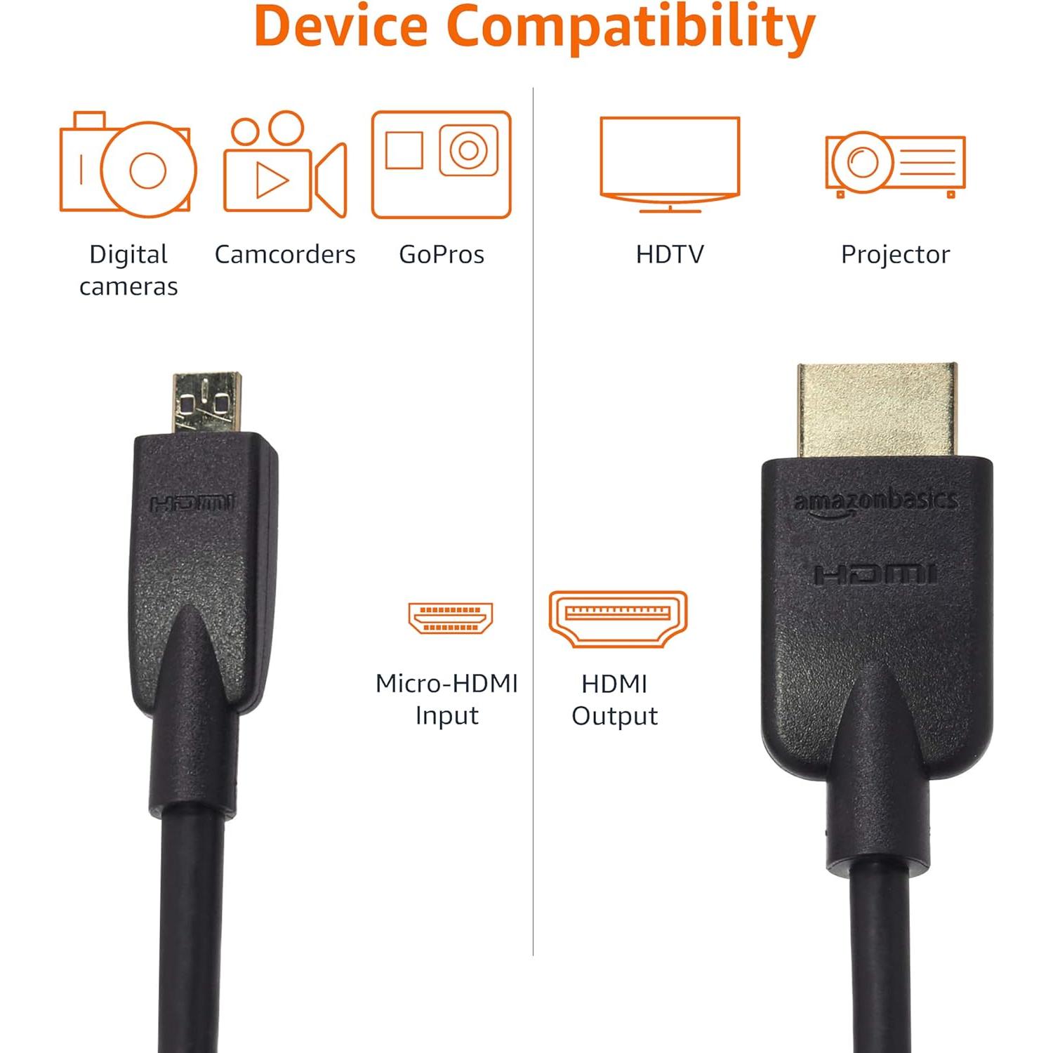 Cable Micro HDMI a HDMI Amazon Basics 1.83m 4K 60Hz