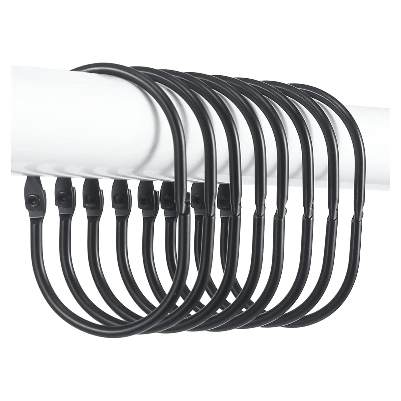 Anillas para Cortina de Ducha Goowin, 12 Pcs Metal Negro