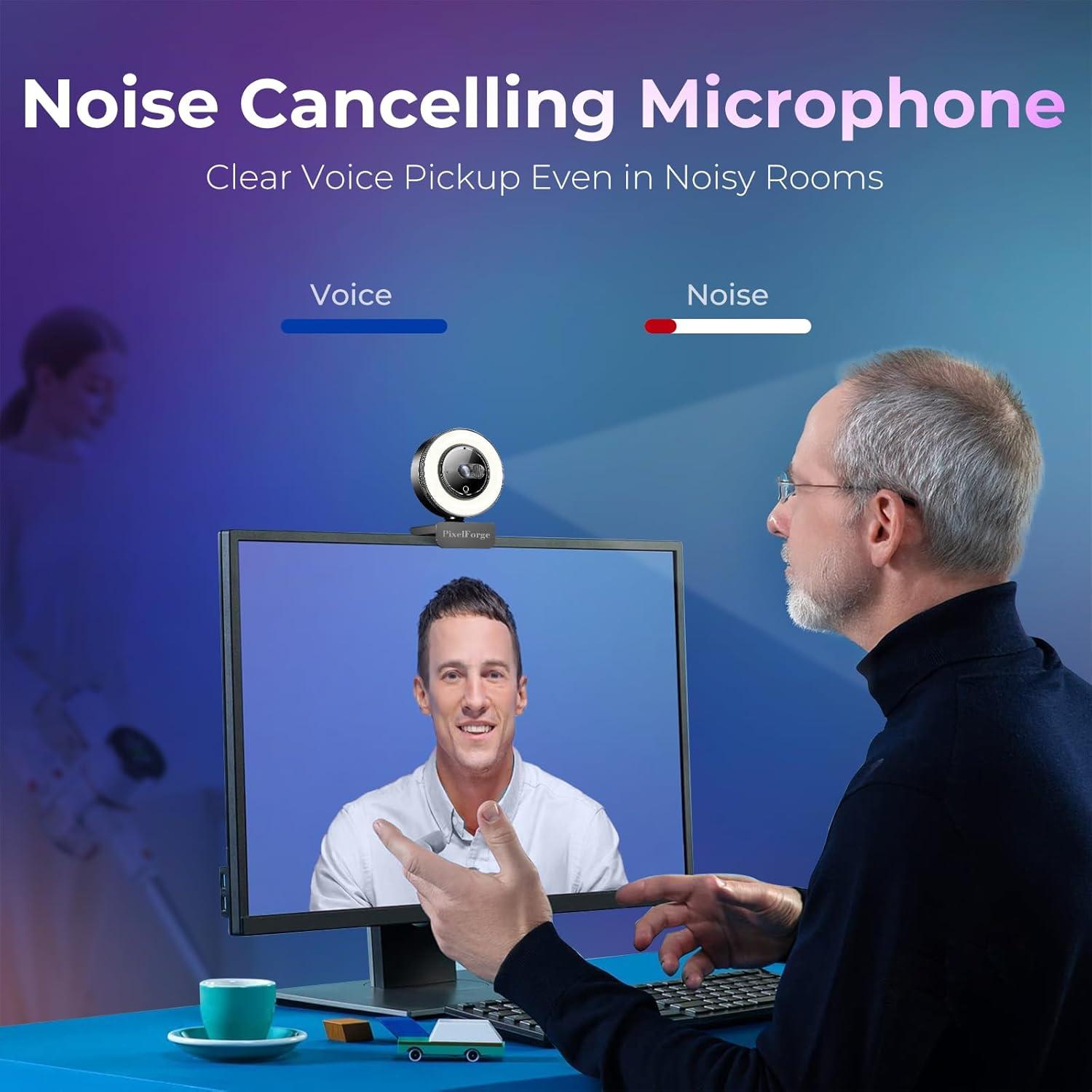 Cámara Web 4K PixelForge con Micrófono y Luz Integrada