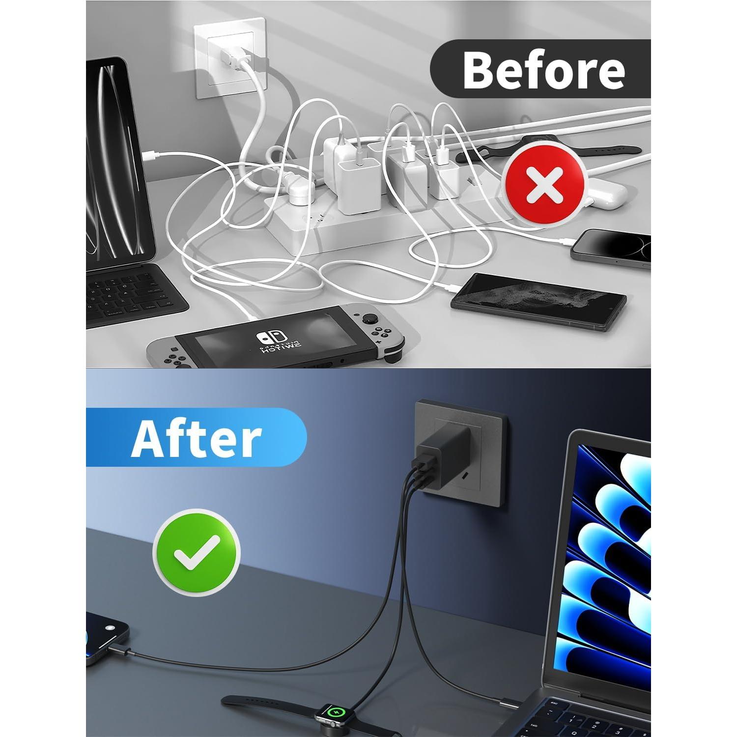 Cargador USB-C 100W 3 Puertos Rápido SHENZHEN - Negro