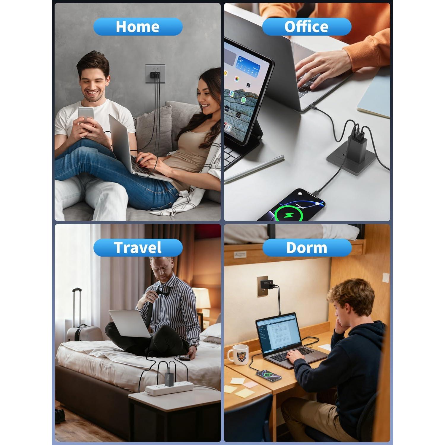 Cargador USB-C 100W 3 Puertos Rápido SHENZHEN - Negro