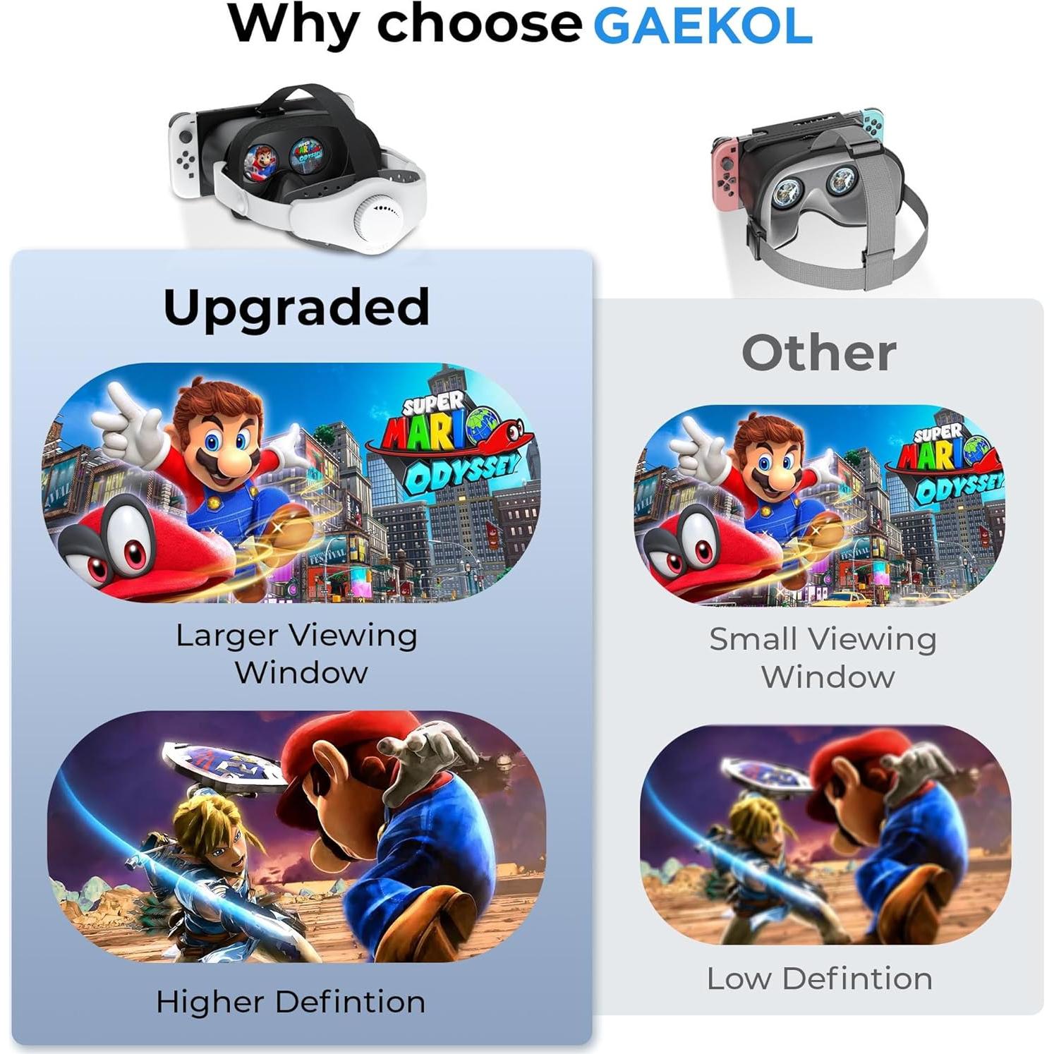 Auriculares VR GAEKOL para Nintendo Switch y OLED con correa Elite