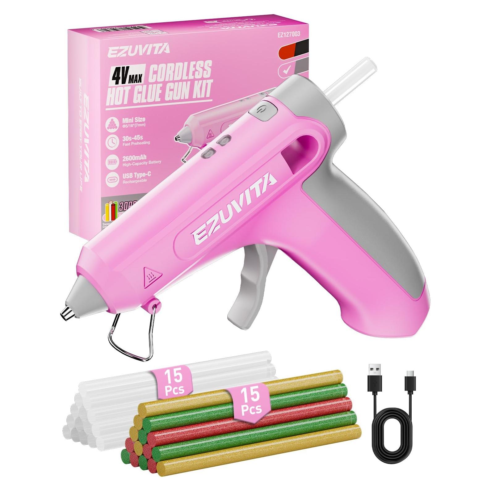 Pistola de Pegamento Caliente Inalámbrica EZUVITA 4V Rosa