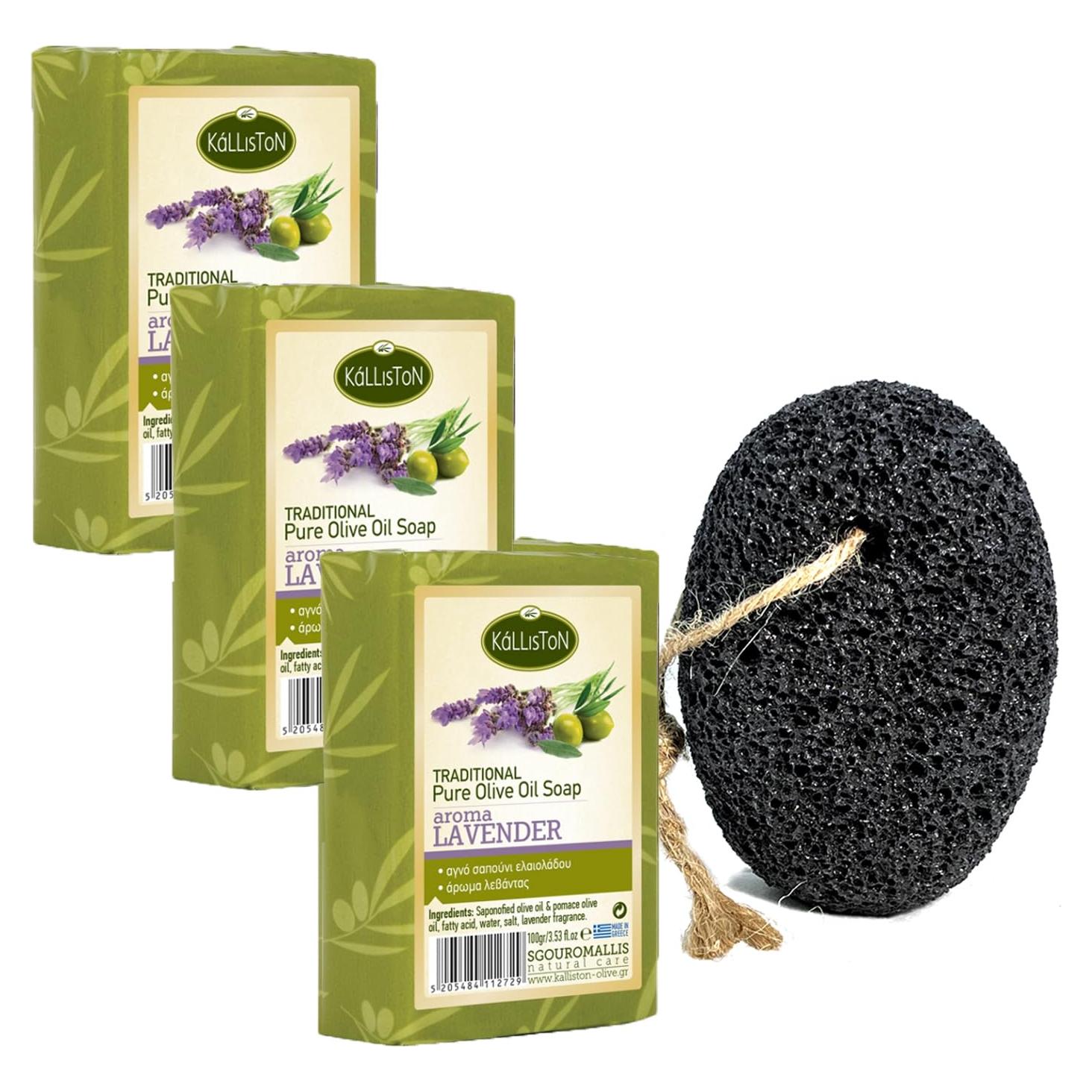 Jabón de Aceite de Oliva Kalliston con Lavanda y Pómez - 4 Unidades