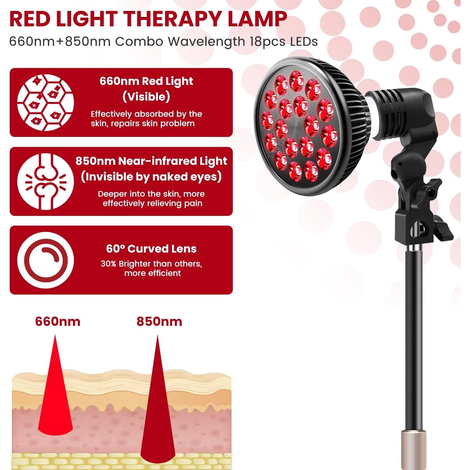 Lámpara Terapia Luz Roja Wolezek - Soporte Ajustable 25-42cm