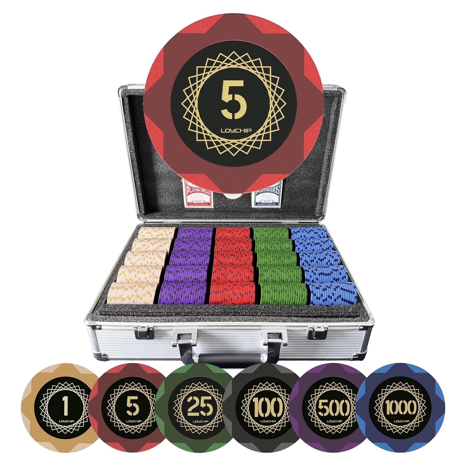 Juego de Póker de Arcilla LOYCHIP - 1000 Fichas y Estuche