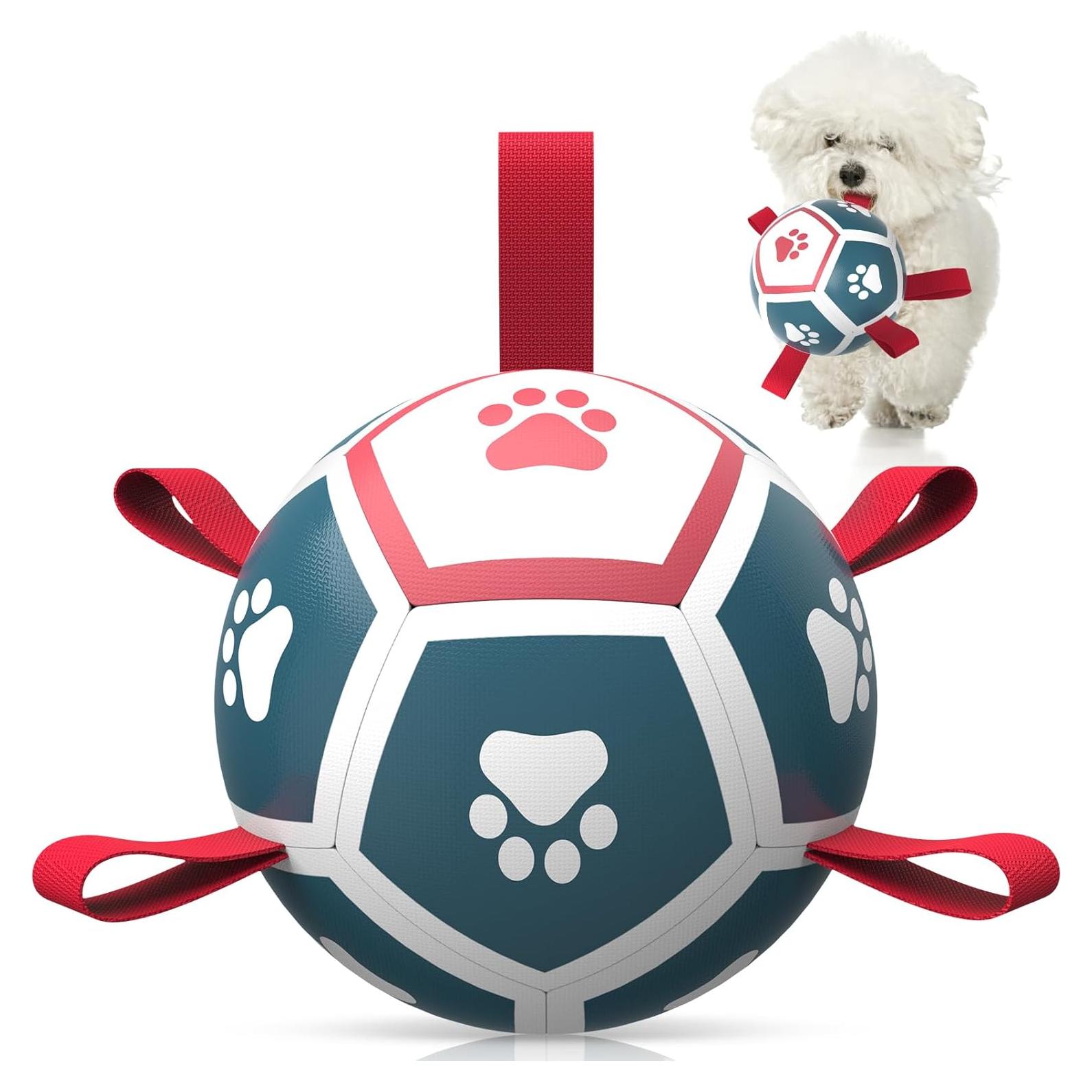 QDAN Balón de Fútbol para Perros Pequeños - Azul Rojo 12,7 cm