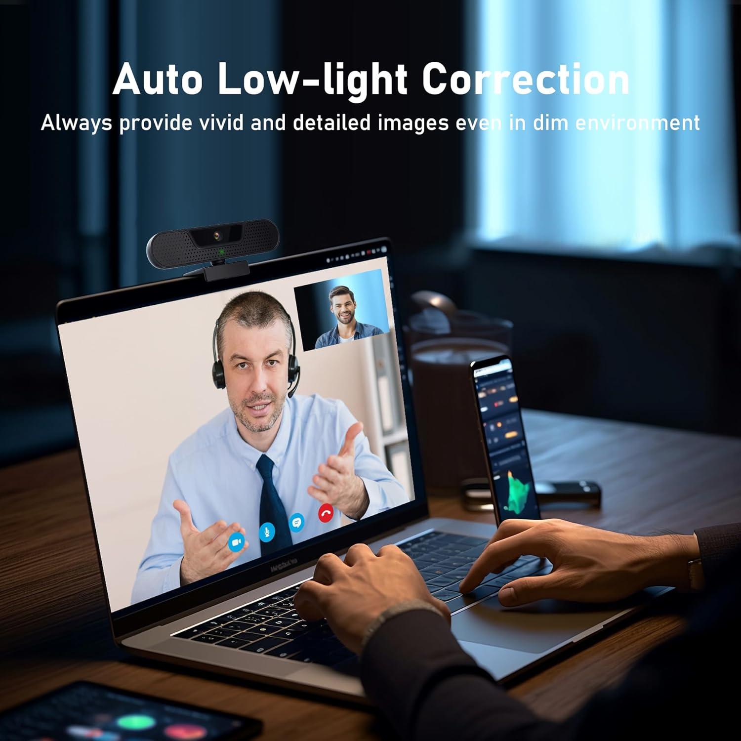 Cámara Web 4K VIZOLINK W8GS con 4 Micrófonos y Trípode