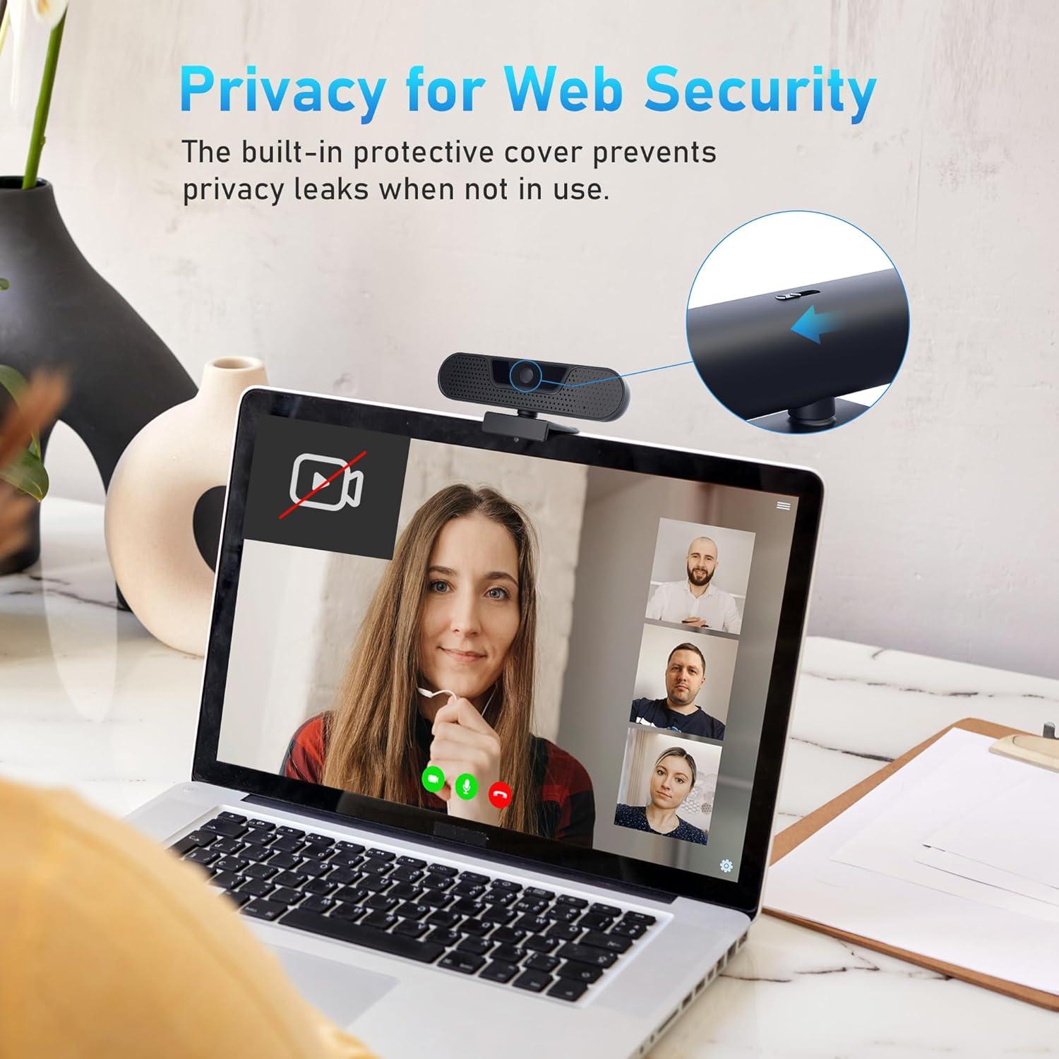 Cámara Web 4K VIZOLINK W8GS con 4 Micrófonos y Trípode