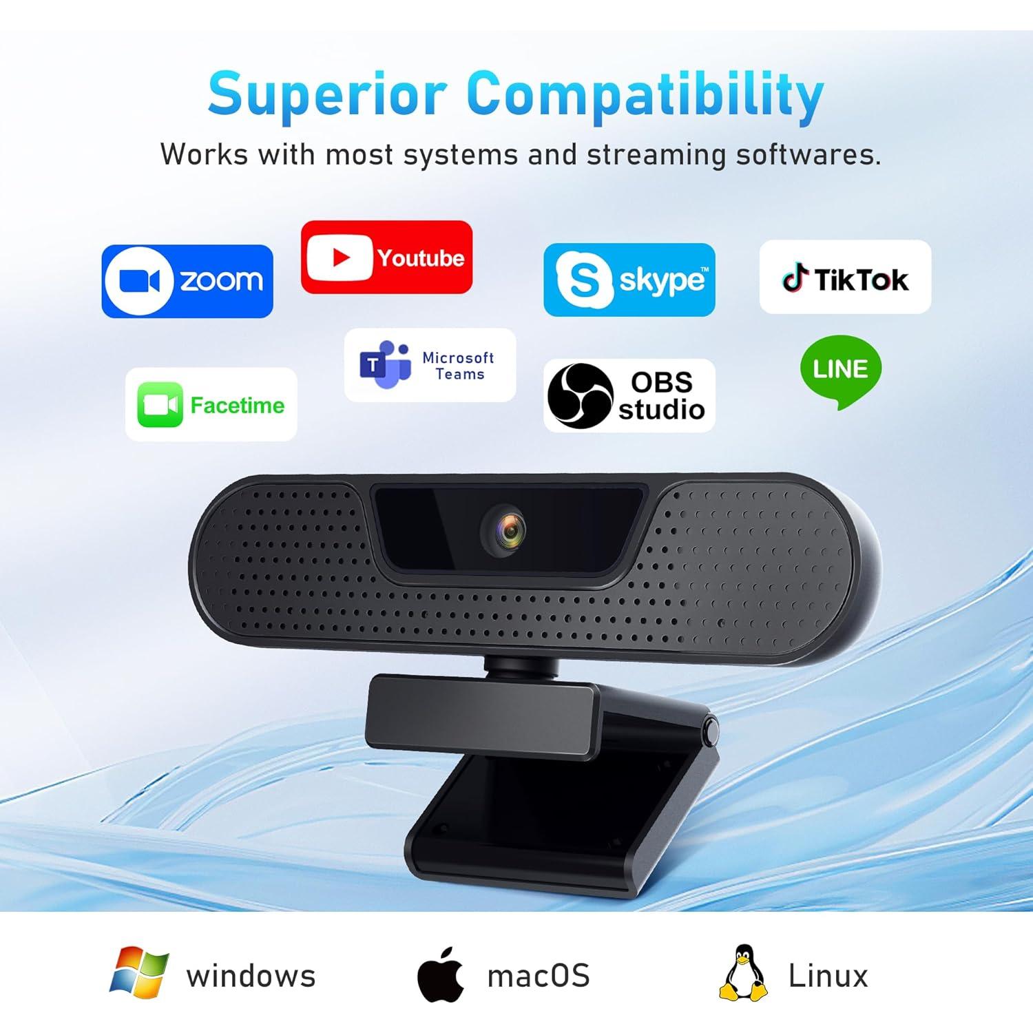 Cámara Web 4K VIZOLINK W8GS con 4 Micrófonos y Trípode