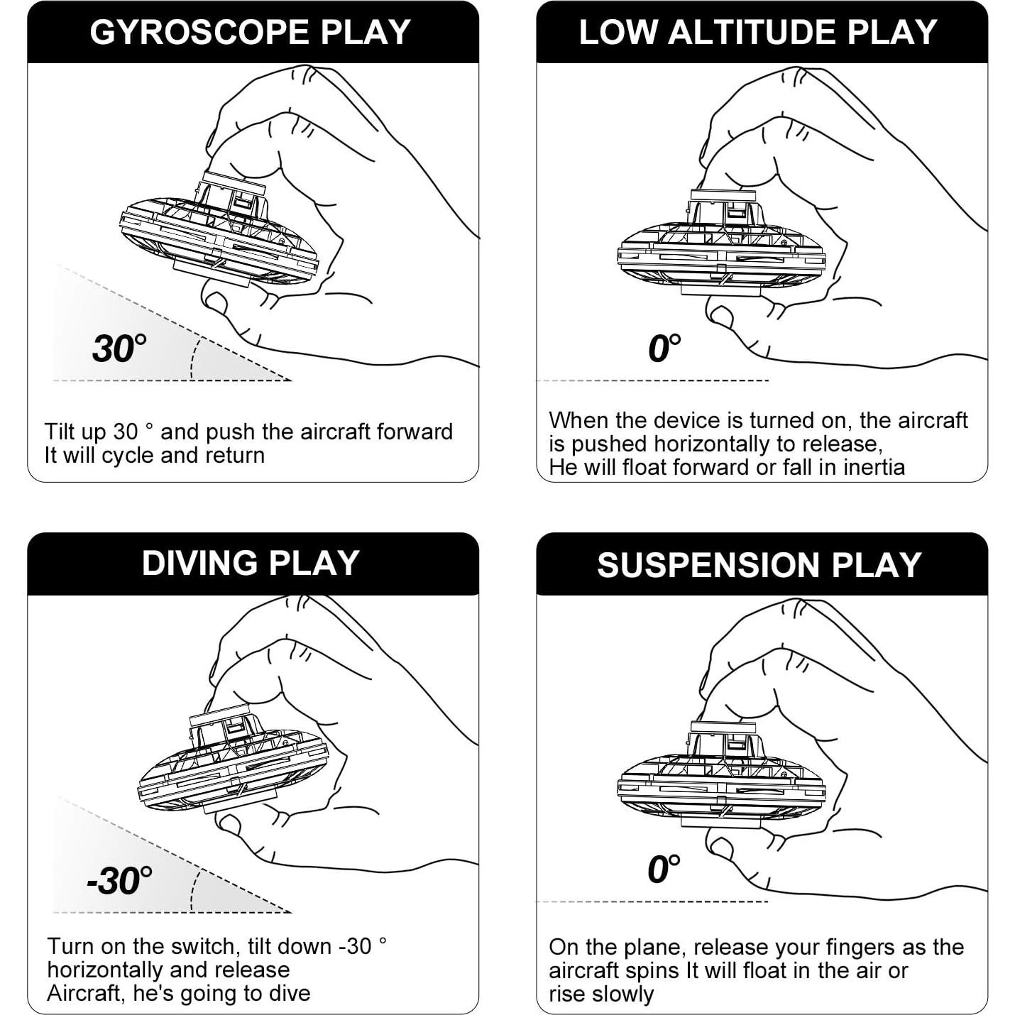 Drone Mini FLYNOVA Negro, Juguete Volador LED 8 cm