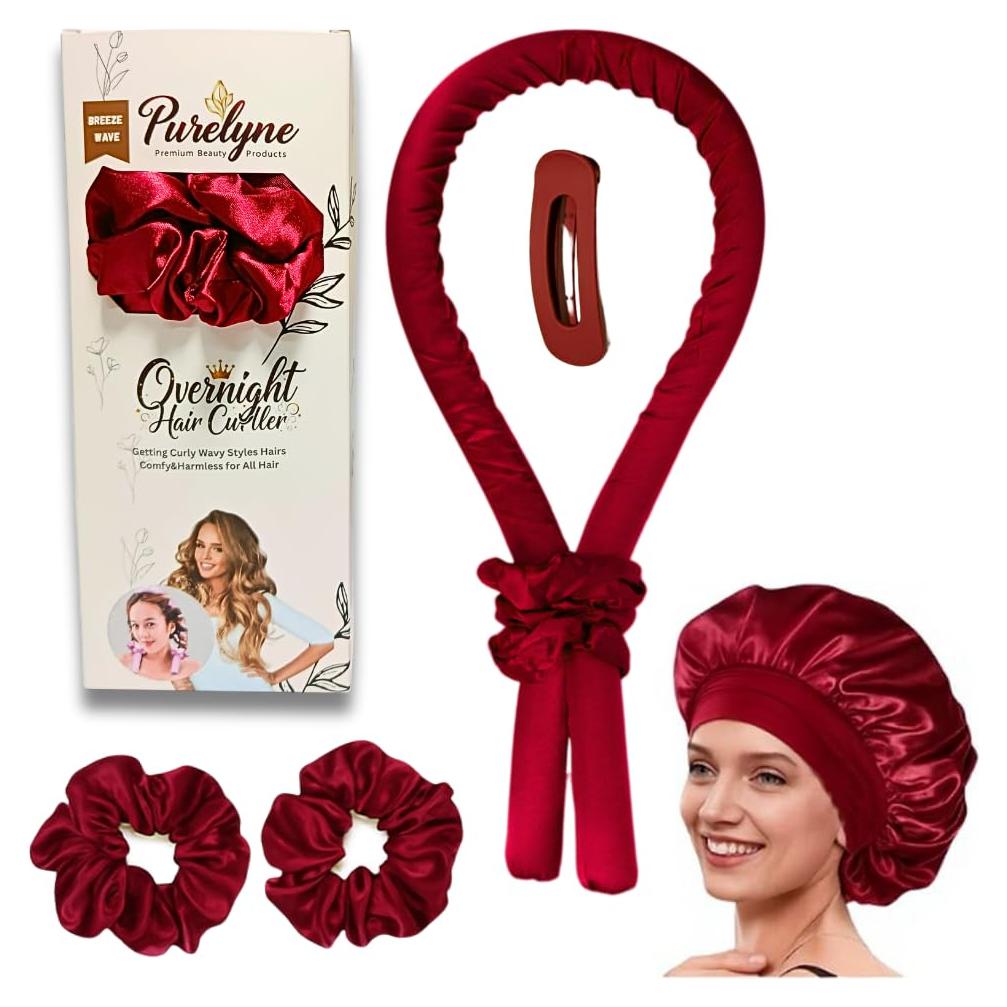 Rizador de Cabello Sin Calor Purelyne - Kit 5 Piezas Rojo Vino