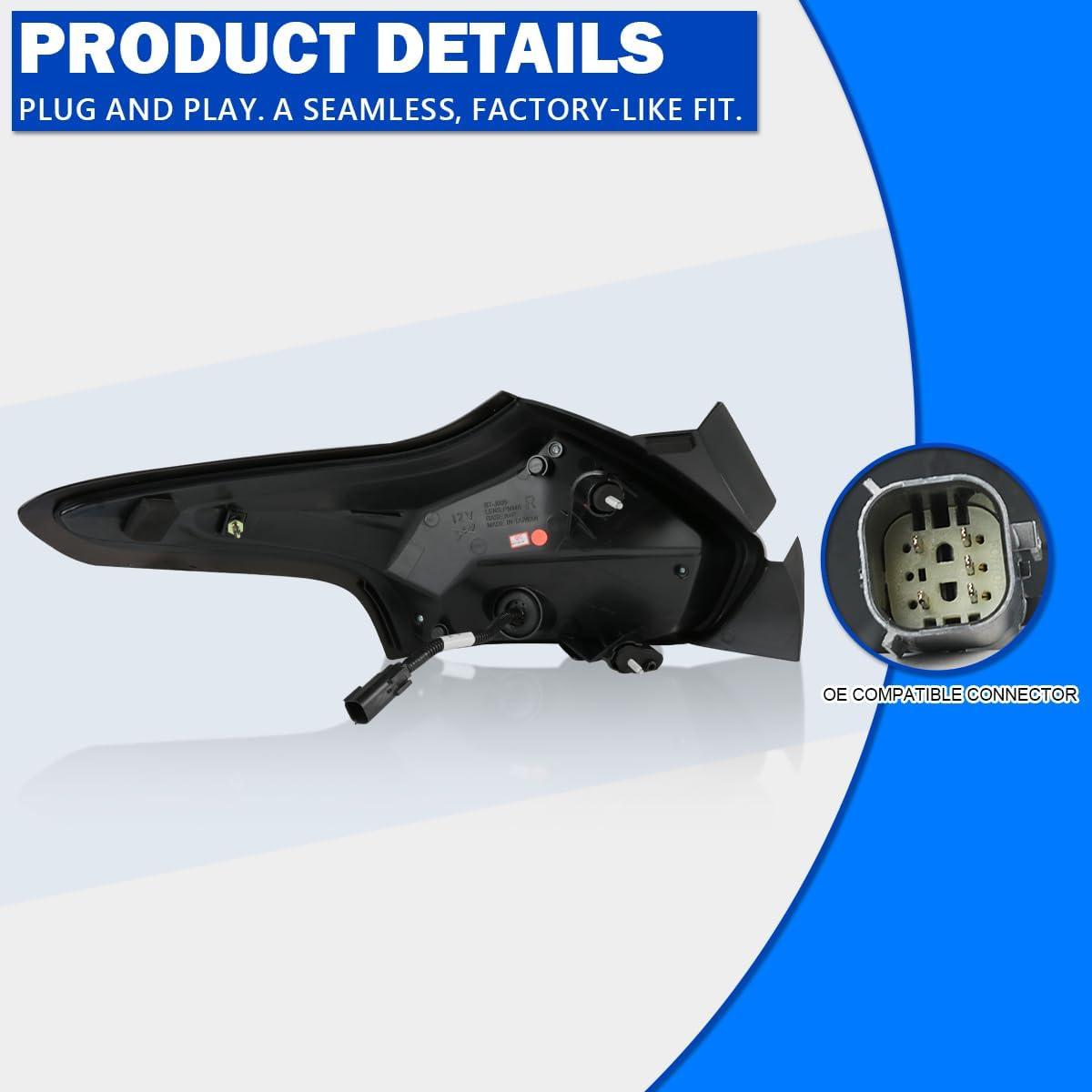 Espejo D Ajuste LED Cromado para Ford Focus 2015-2018