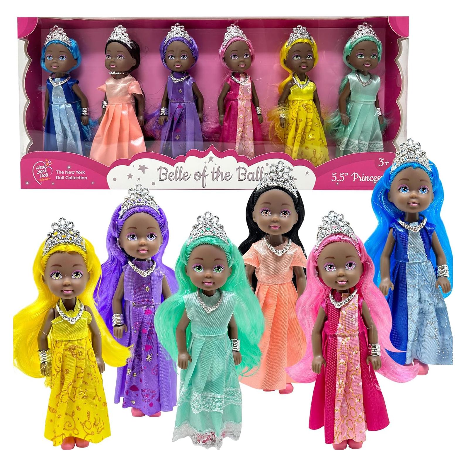Conjunto de 6 Muñecas Princesas Pequeñas con Tiaras - 13.97 cm