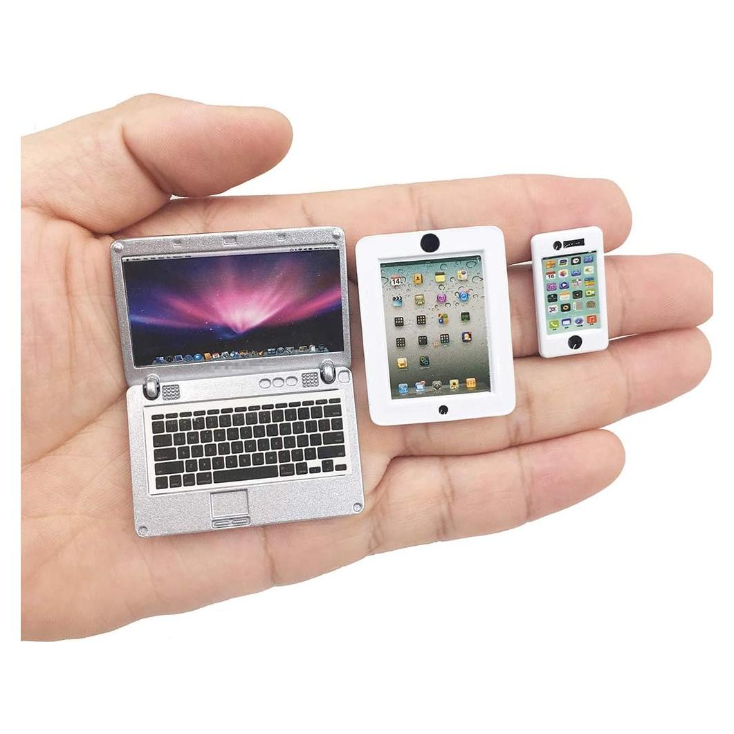 Paquete 3 Accesorios Muñecas: Laptop, Tableta, Teléfono Plata