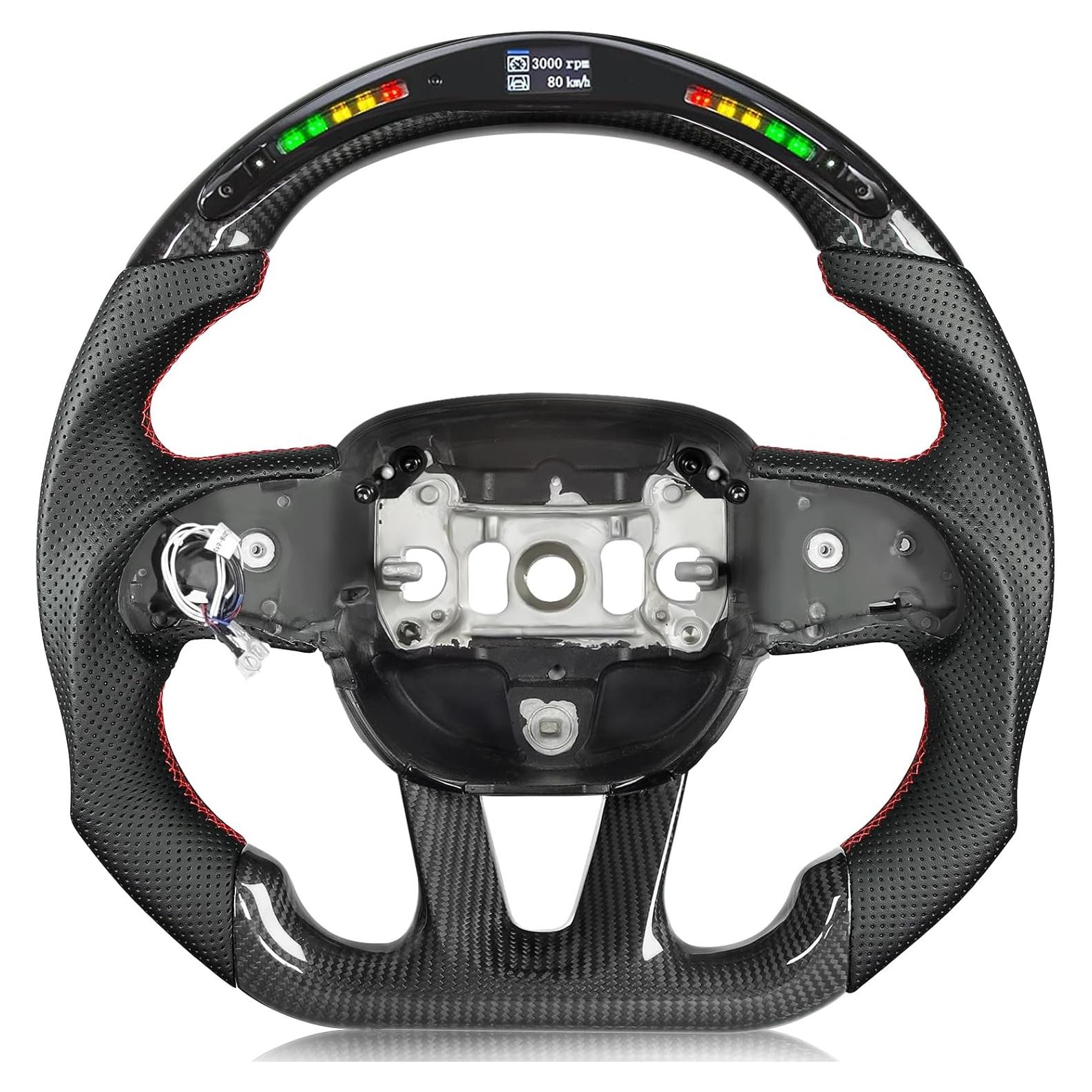 Volante TESFEEL de Fibra de Carbono 38.1cm con LED para Dodge