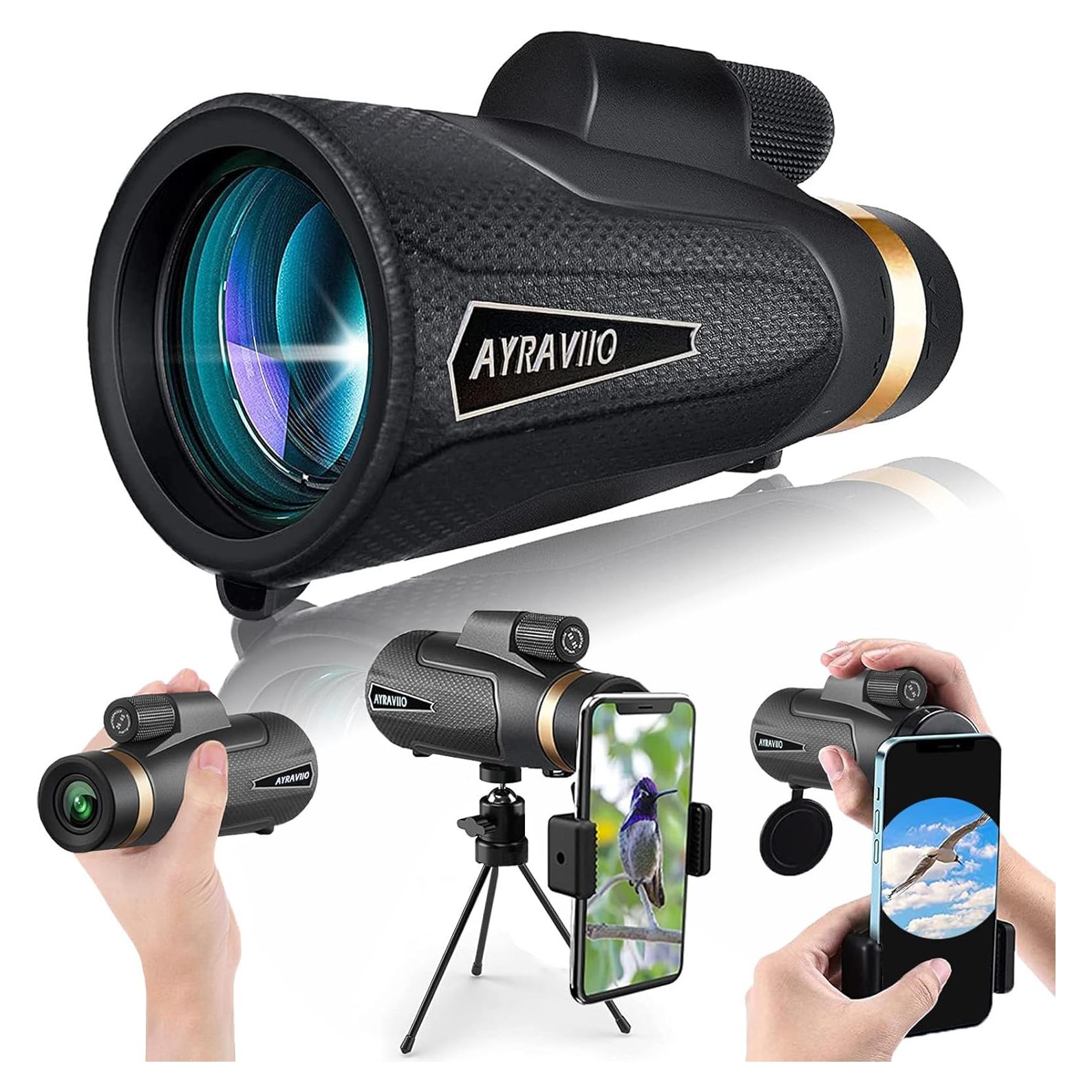 Telescopio Monocular AYRAVIIO 12x60 con Soporte y Trípode