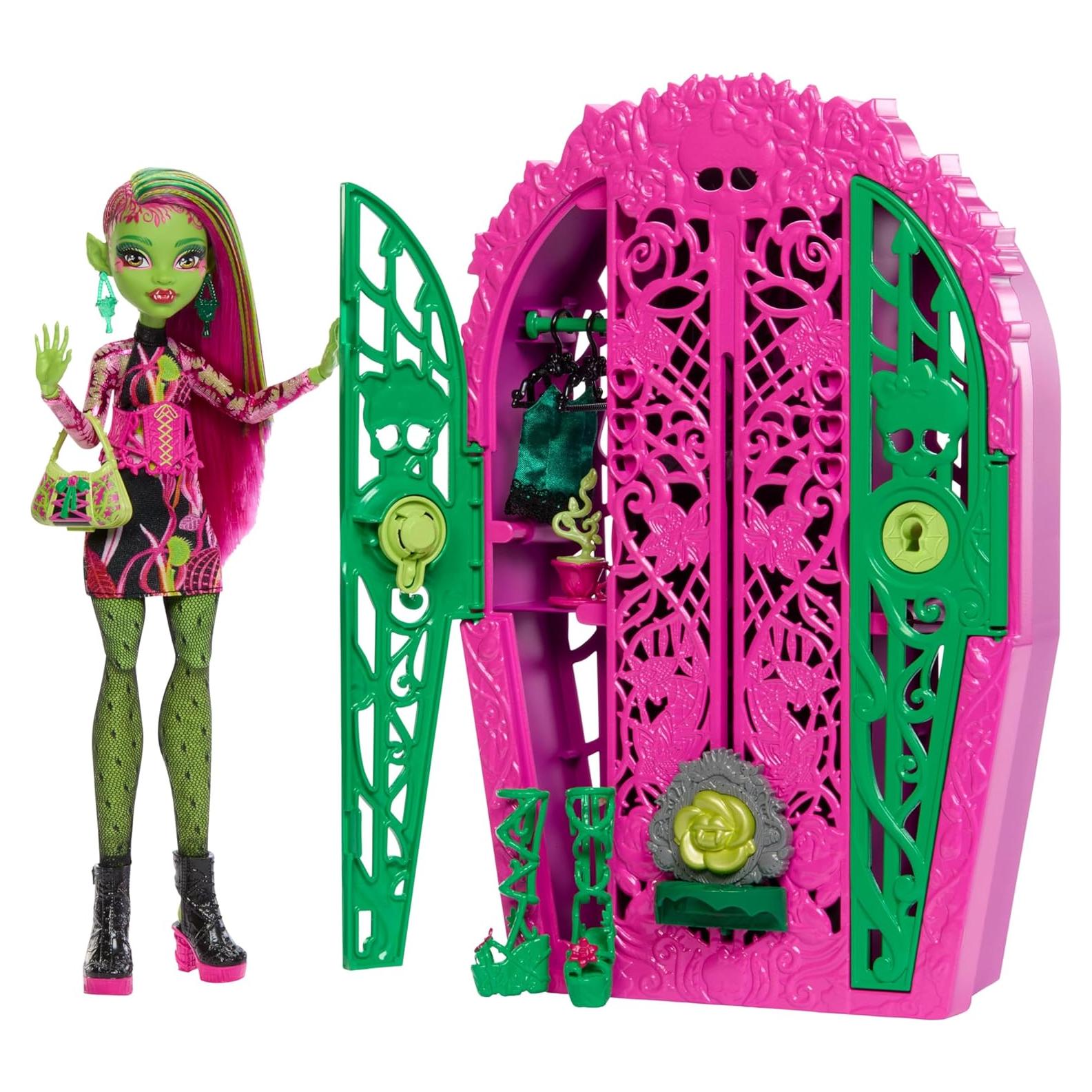 Muñeca Monster High Venus McFlytrap con Armario y 19 Sorpresas
