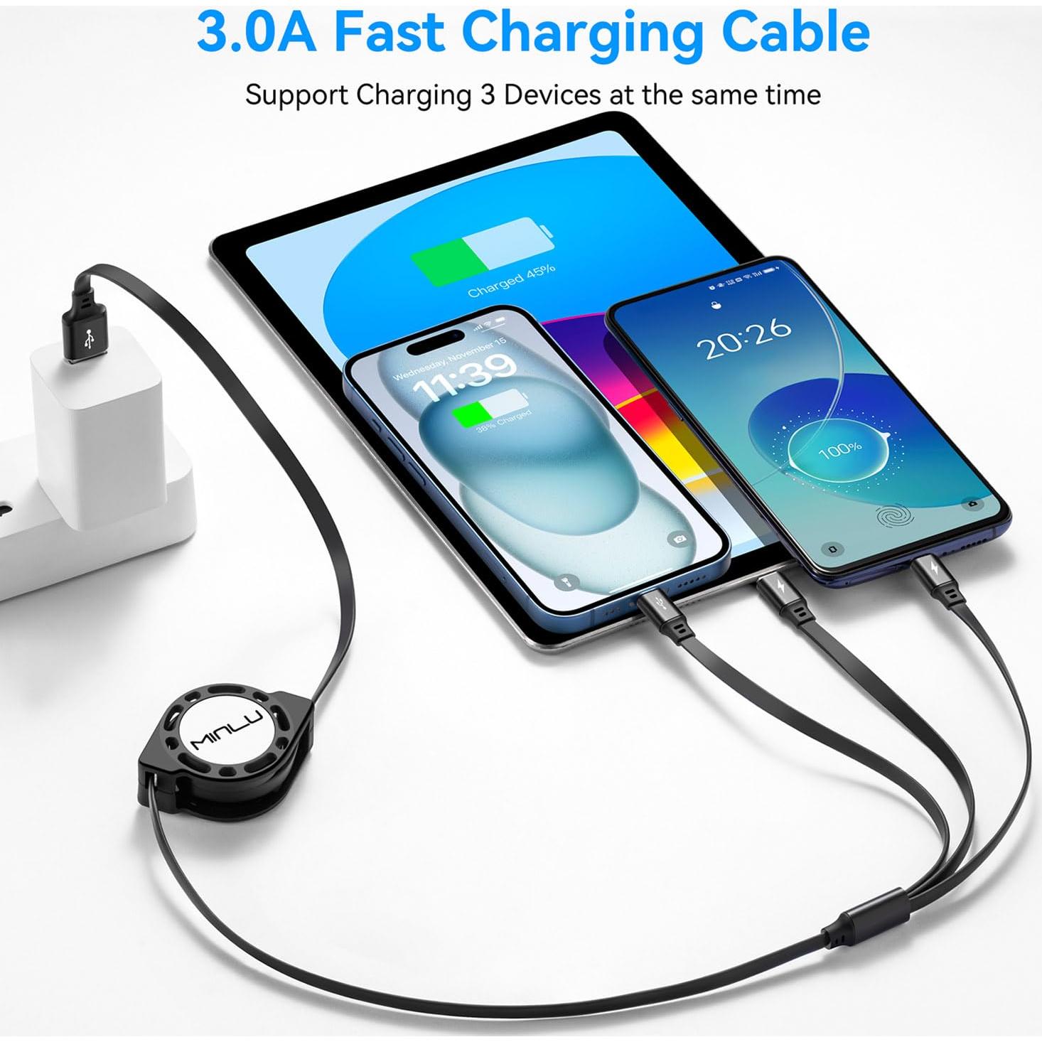 Cable de Carga Múltiple Minlu 3 en 1 4 pies Carga Rápida