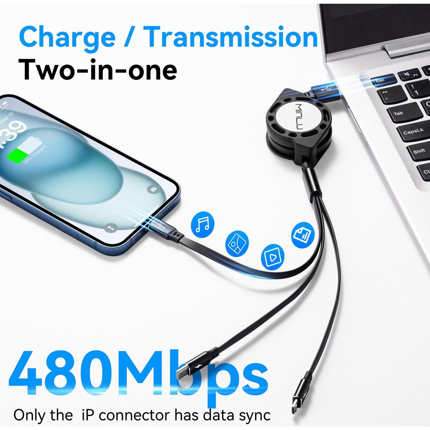 Cable de Carga Múltiple Minlu 3 en 1 4 pies Carga Rápida