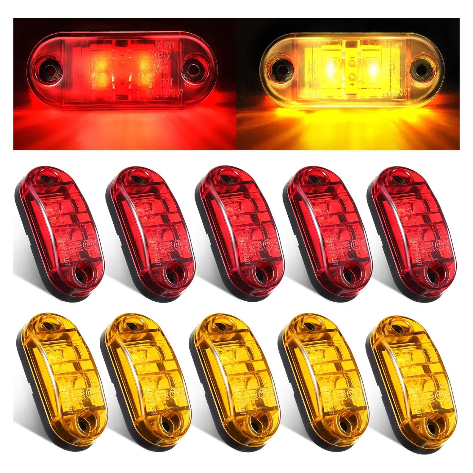 Luces LED de Marcador Tallew 10 Pcs Impermeables 12V Ámbar Rojo