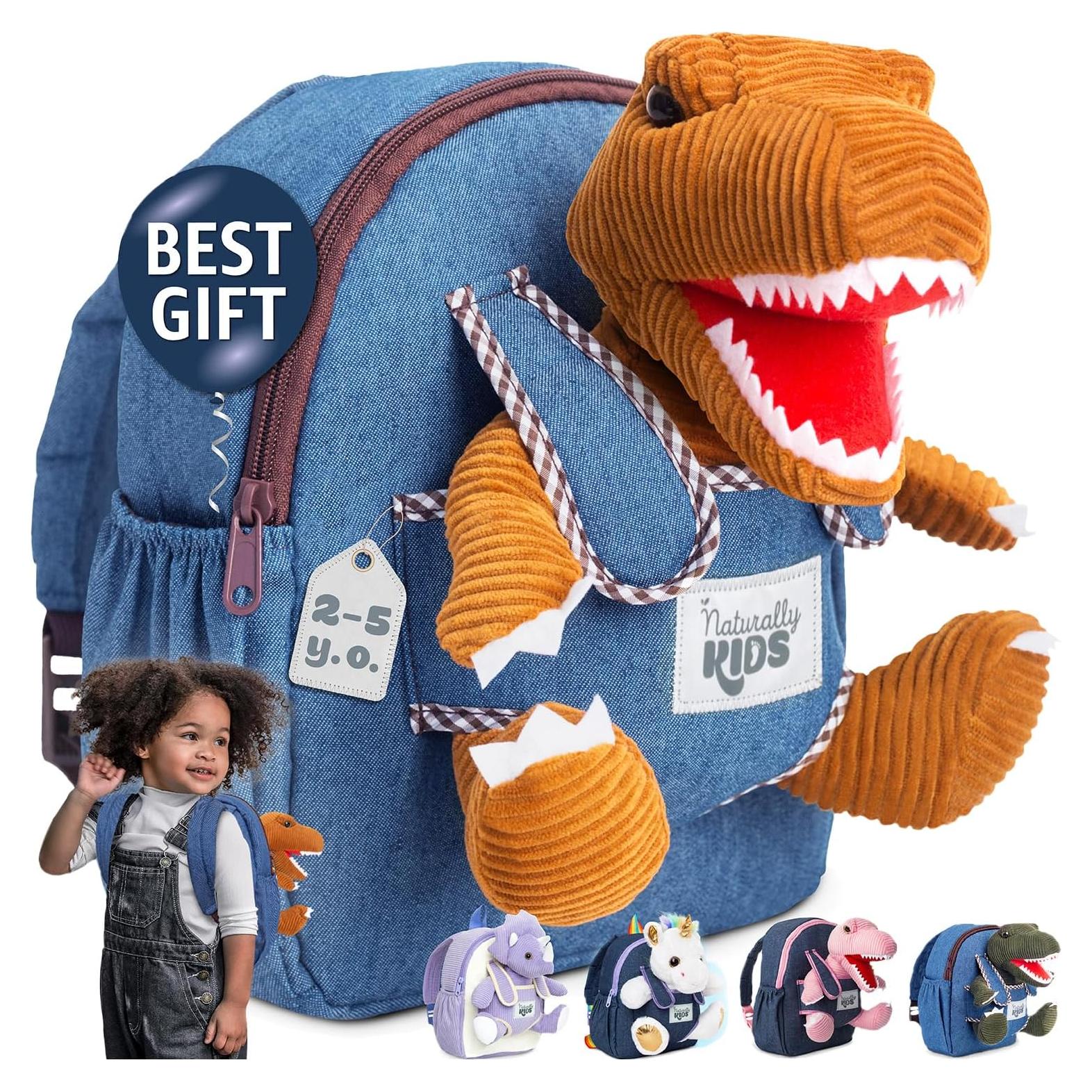 Mochila Dinosaurio Naturally KIDS 25 cm con Juguete Desmontable