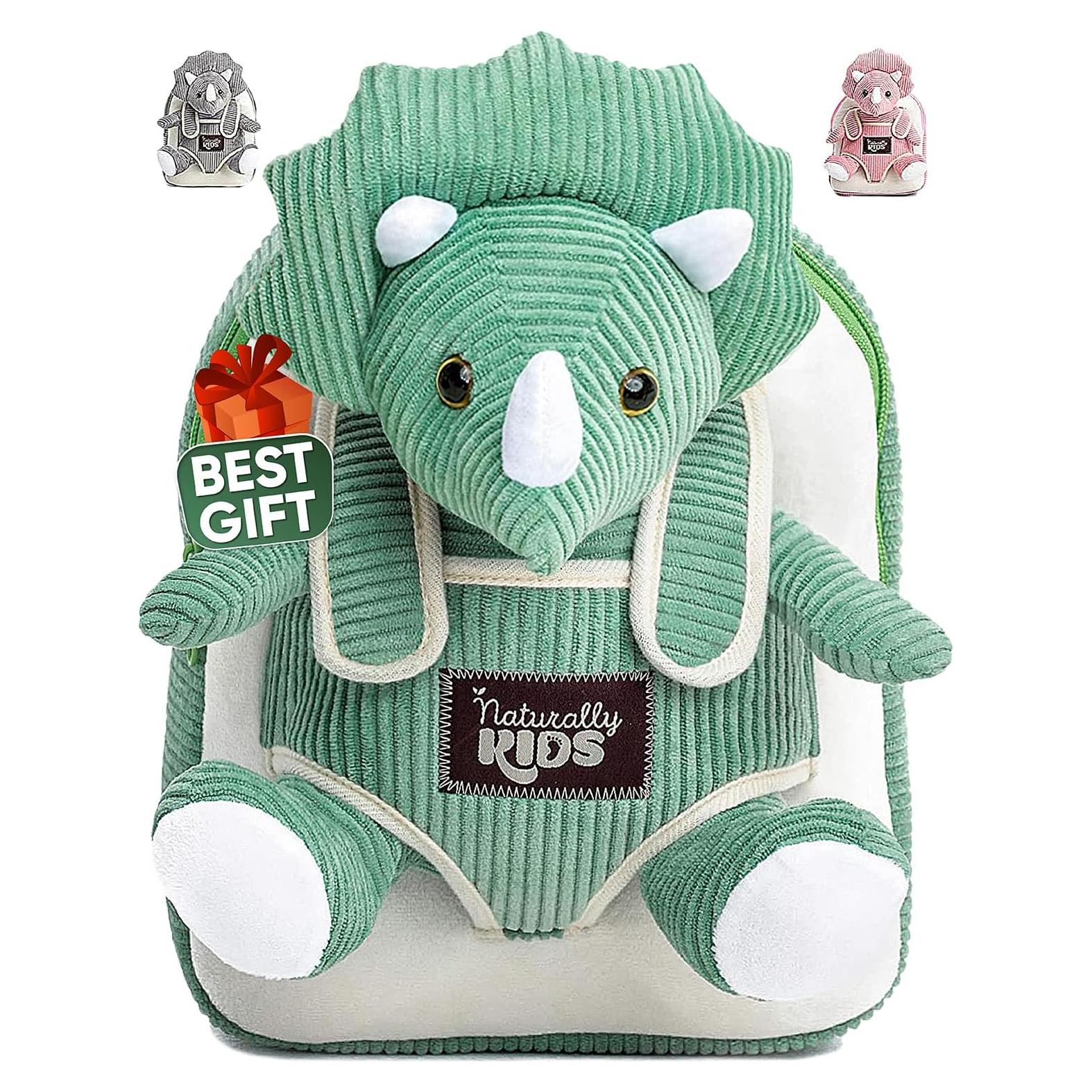 Mochila Dinosaurio Triceratops Verde Naturally KIDS 25 cm